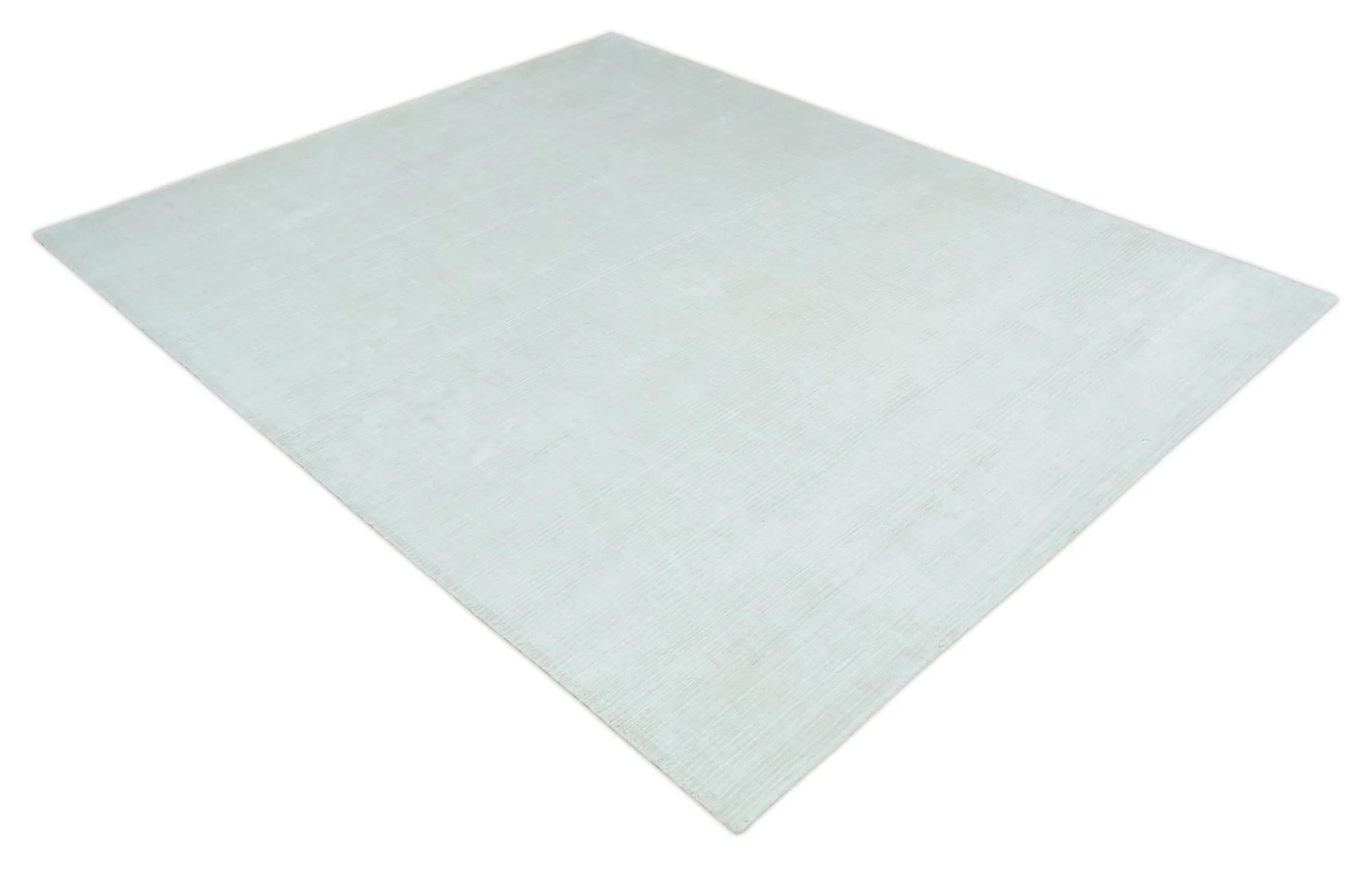 8x10 Ivory and Silver Hand Loomed Modern Scandinavian Art Silk Area Rug - Image 9