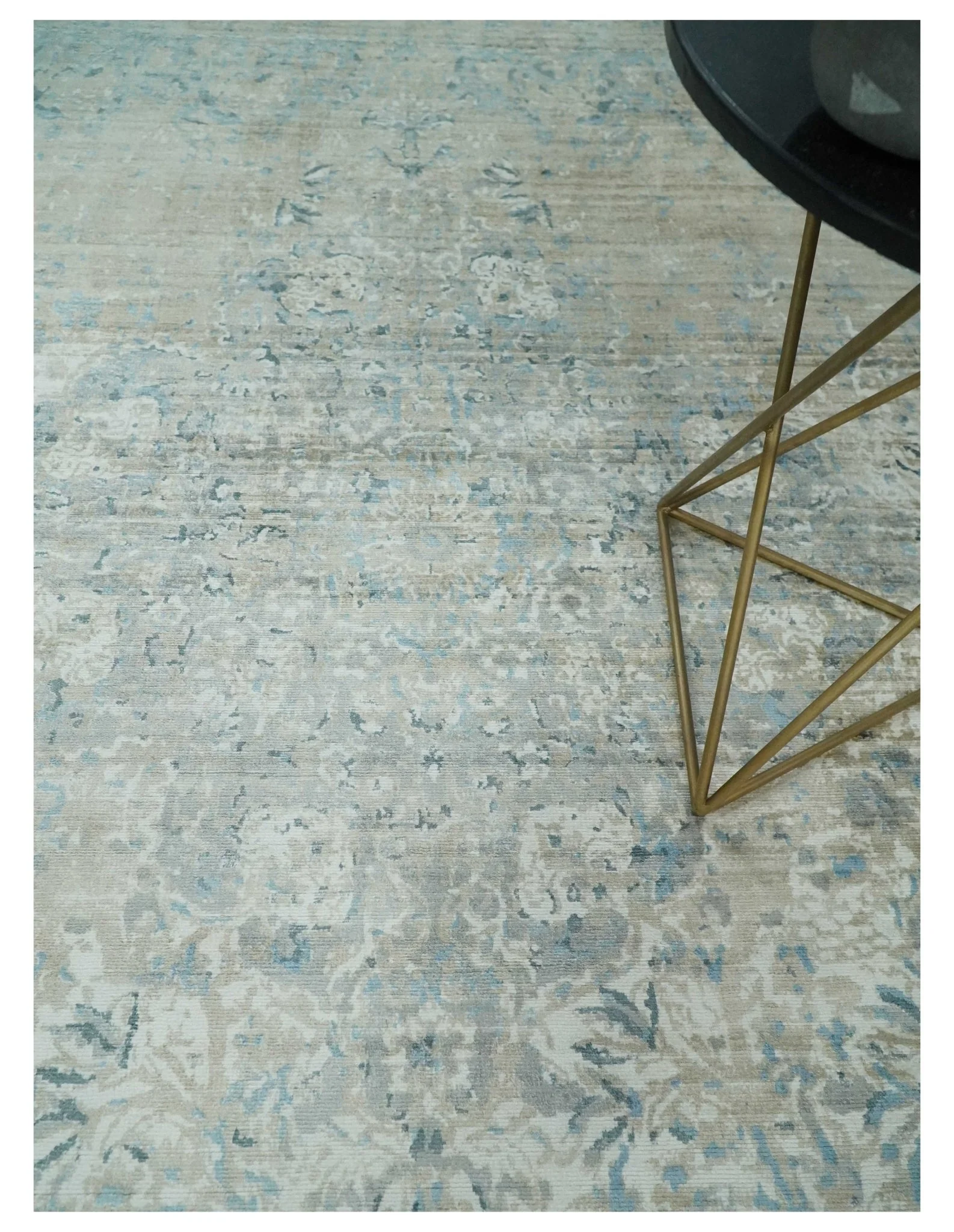 8x10 Ivory, Beige and Blue Traditional Hand Knotted Art Silk Area Rug - Image 2
