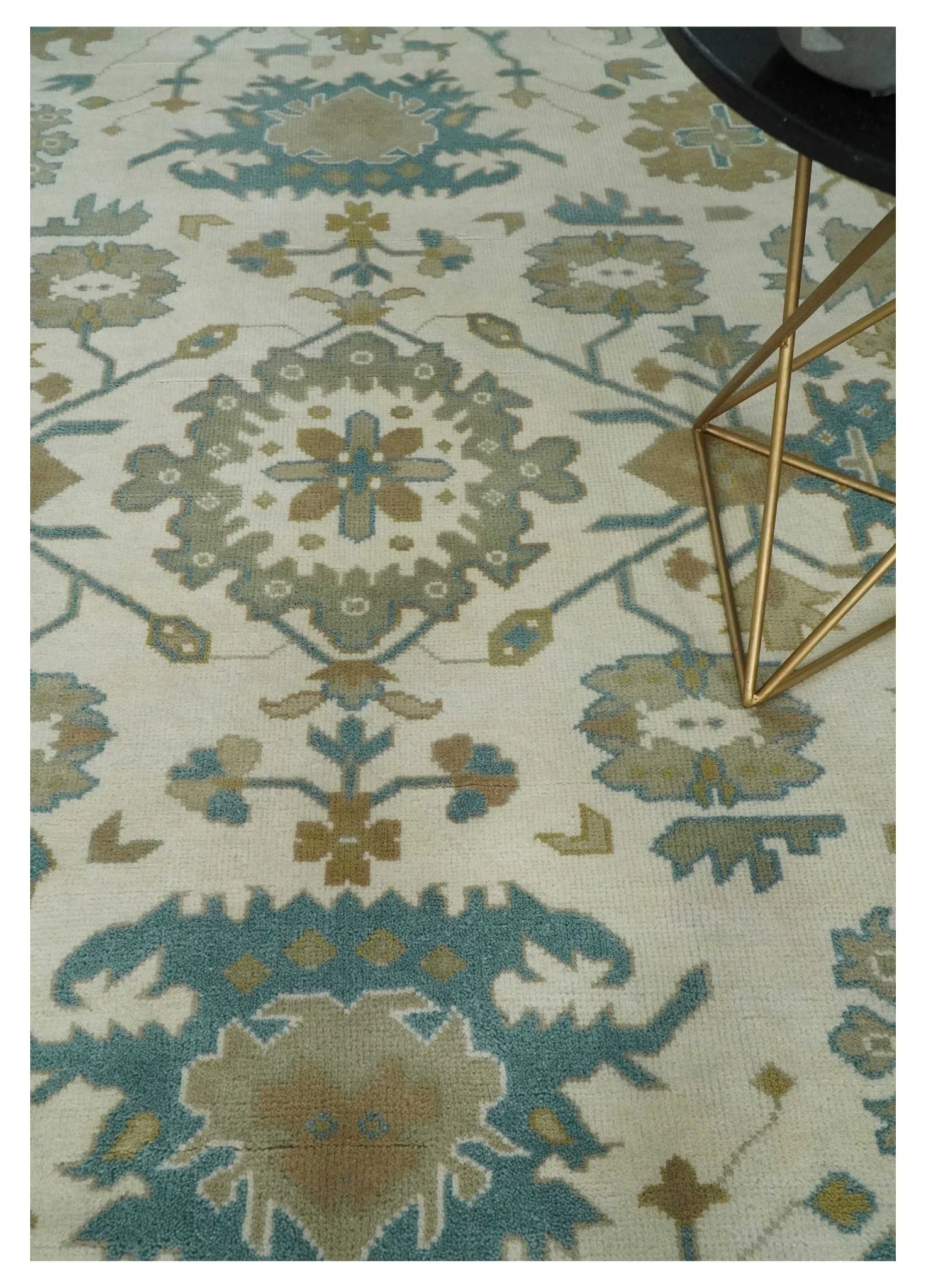 8x10 Ivory, Beige and Teal Hand Knotted Traditional Oushak Wool Area Rug | TRDCP1165810 - Image 2