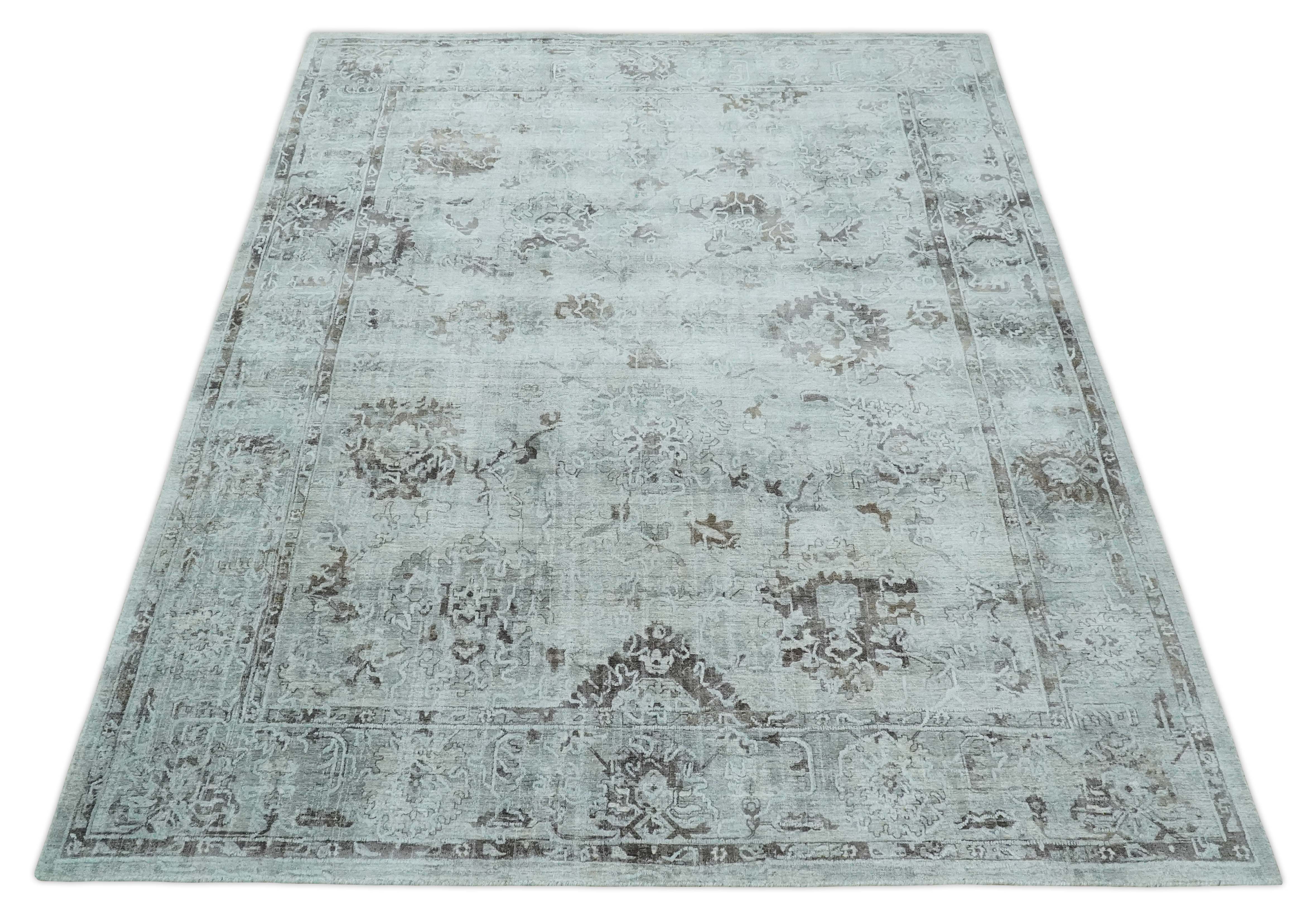 8x10 Ivory, Brown and Gray Modern Oushak Handmade Art Silk Area Rug - Image 10