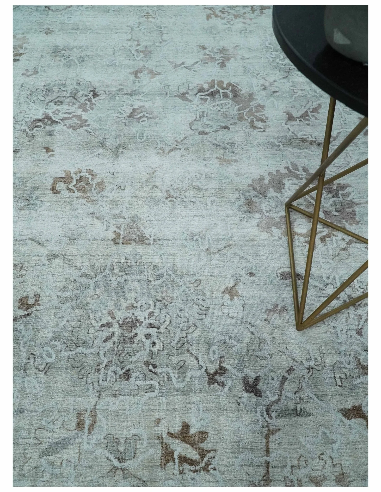 8x10 Ivory, Brown and Gray Modern Oushak Handmade Art Silk Area Rug - Image 2