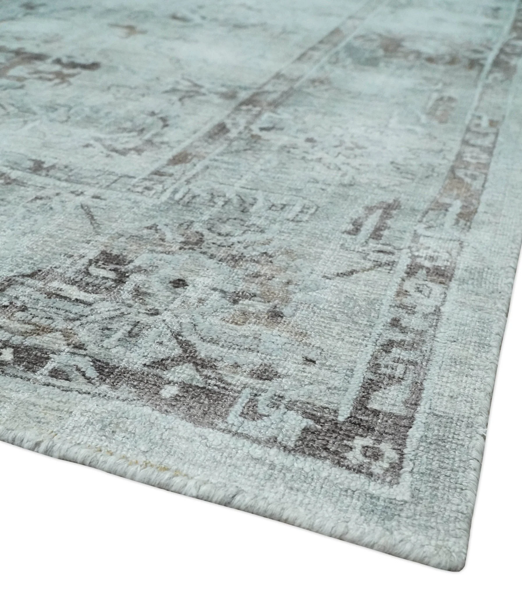 8x10 Ivory, Brown and Gray Modern Oushak Handmade Art Silk Area Rug - Image 3