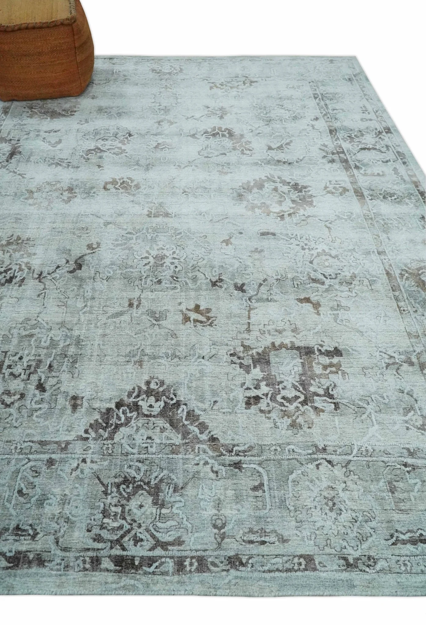 8x10 Ivory, Brown and Gray Modern Oushak Handmade Art Silk Area Rug - Image 4
