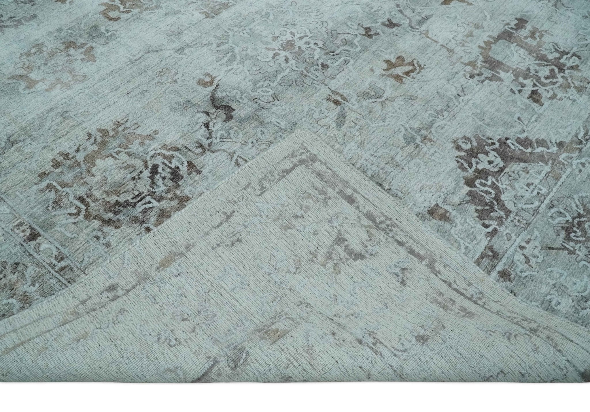 8x10 Ivory, Brown and Gray Modern Oushak Handmade Art Silk Area Rug - Image 6