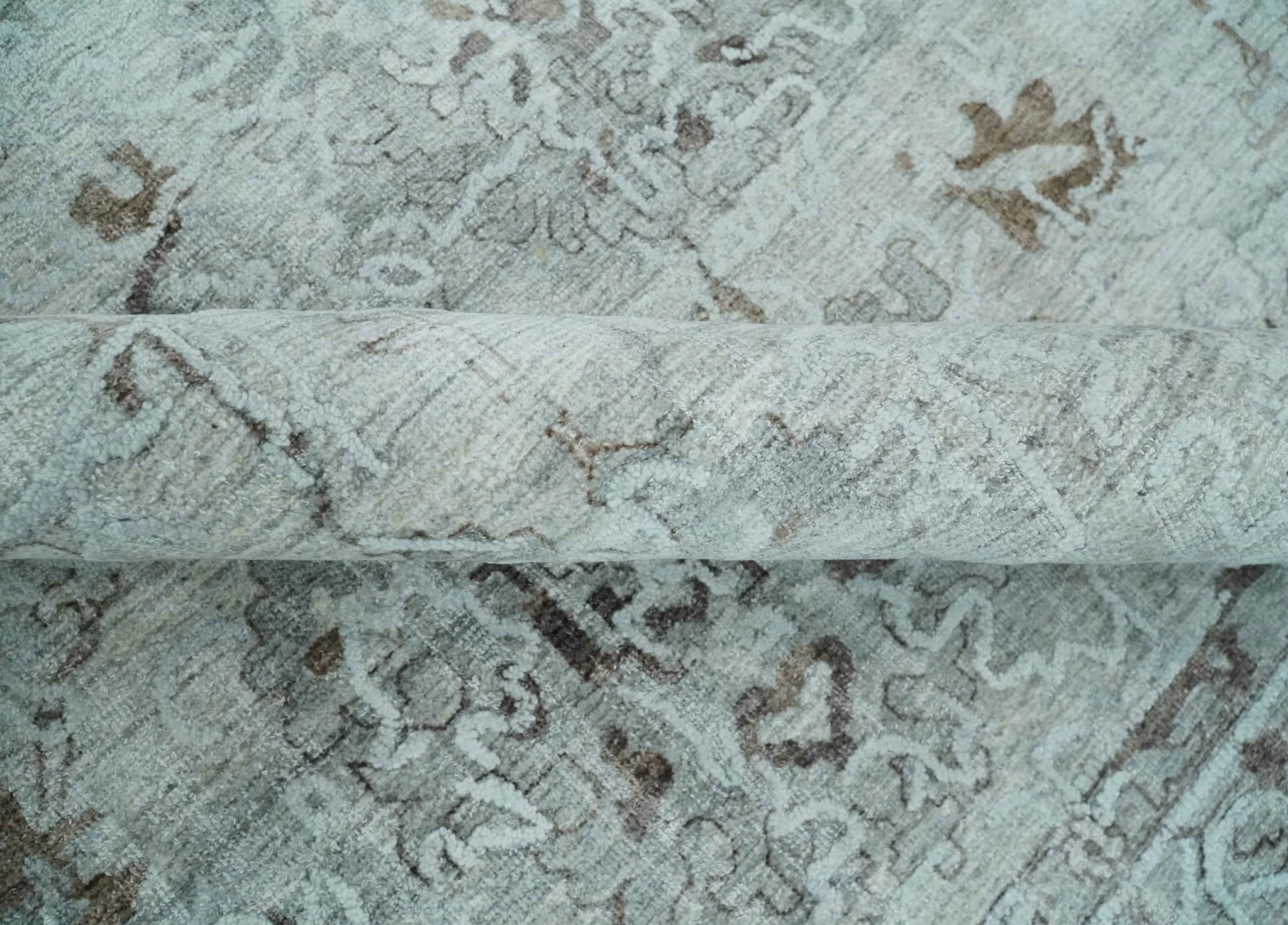 8x10 Ivory, Brown and Gray Modern Oushak Handmade Art Silk Area Rug - Image 8