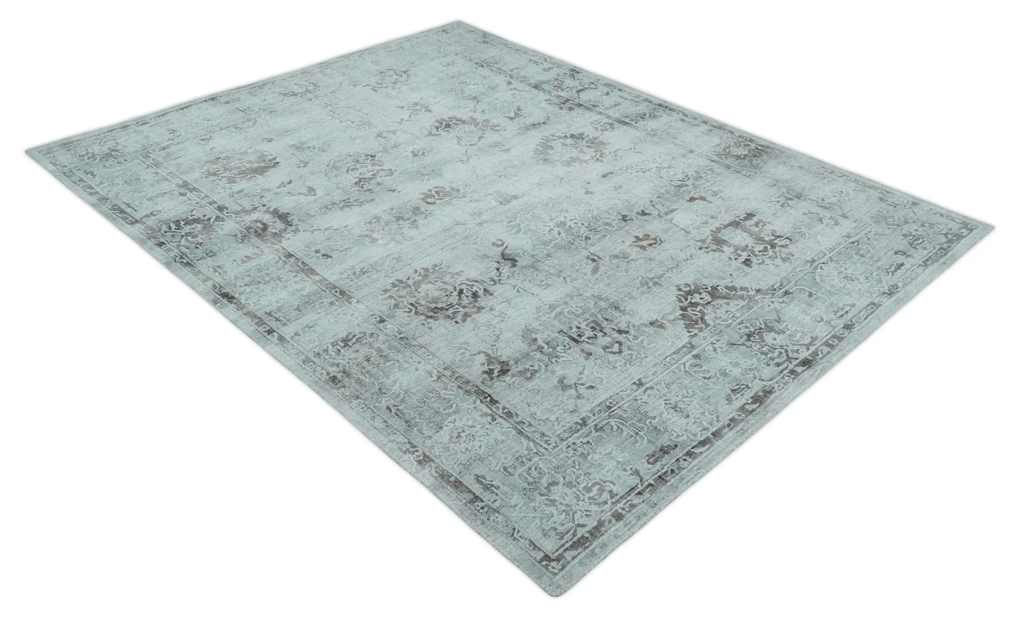 8x10 Ivory, Brown and Gray Modern Oushak Handmade Art Silk Area Rug - Image 9