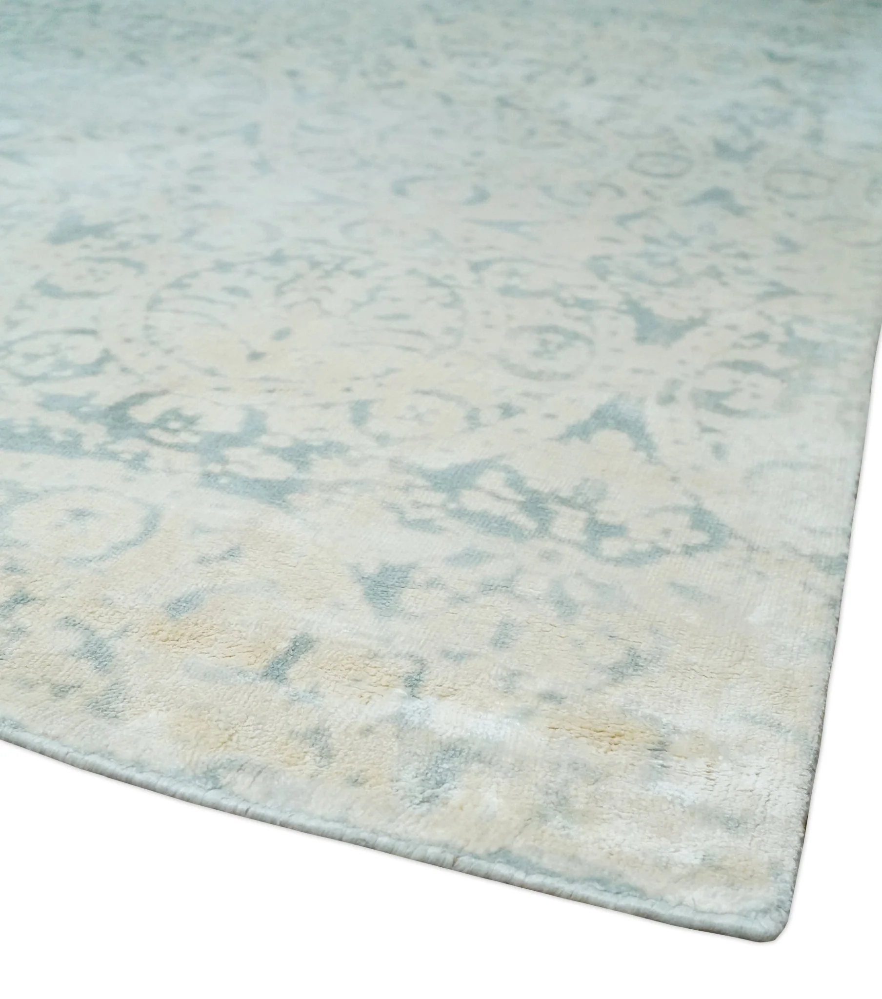 8x10 Ivory, Gray and Silver Modern Transitional Handmade Art Silk Area Rug - Image 5