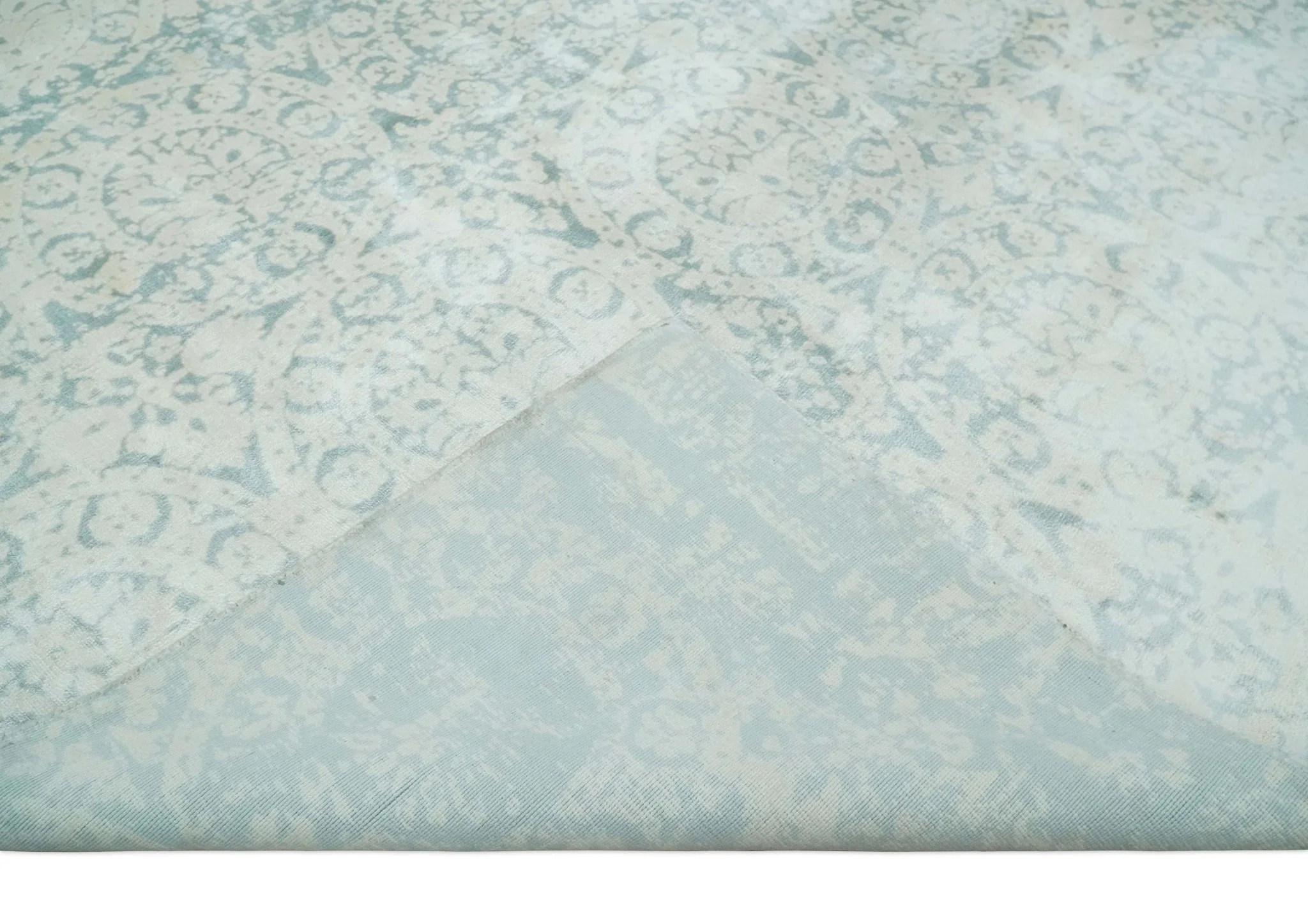 8x10 Ivory, Gray and Silver Modern Transitional Handmade Art Silk Area Rug - Image 7