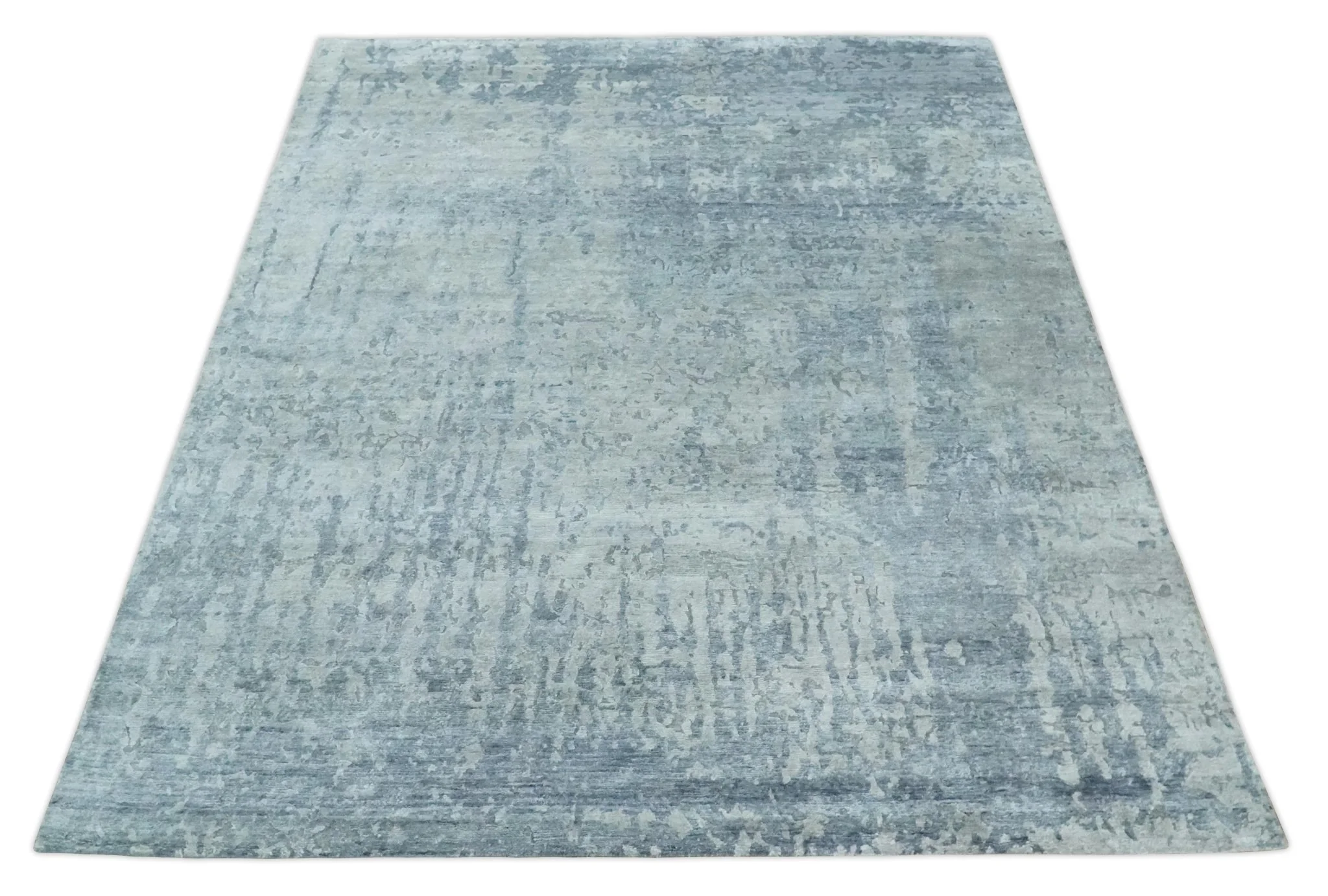 8x10 Ivory, gray and Silver Modern Abstract Hand Knotted Bamboo Silk Area Rug - Image 10