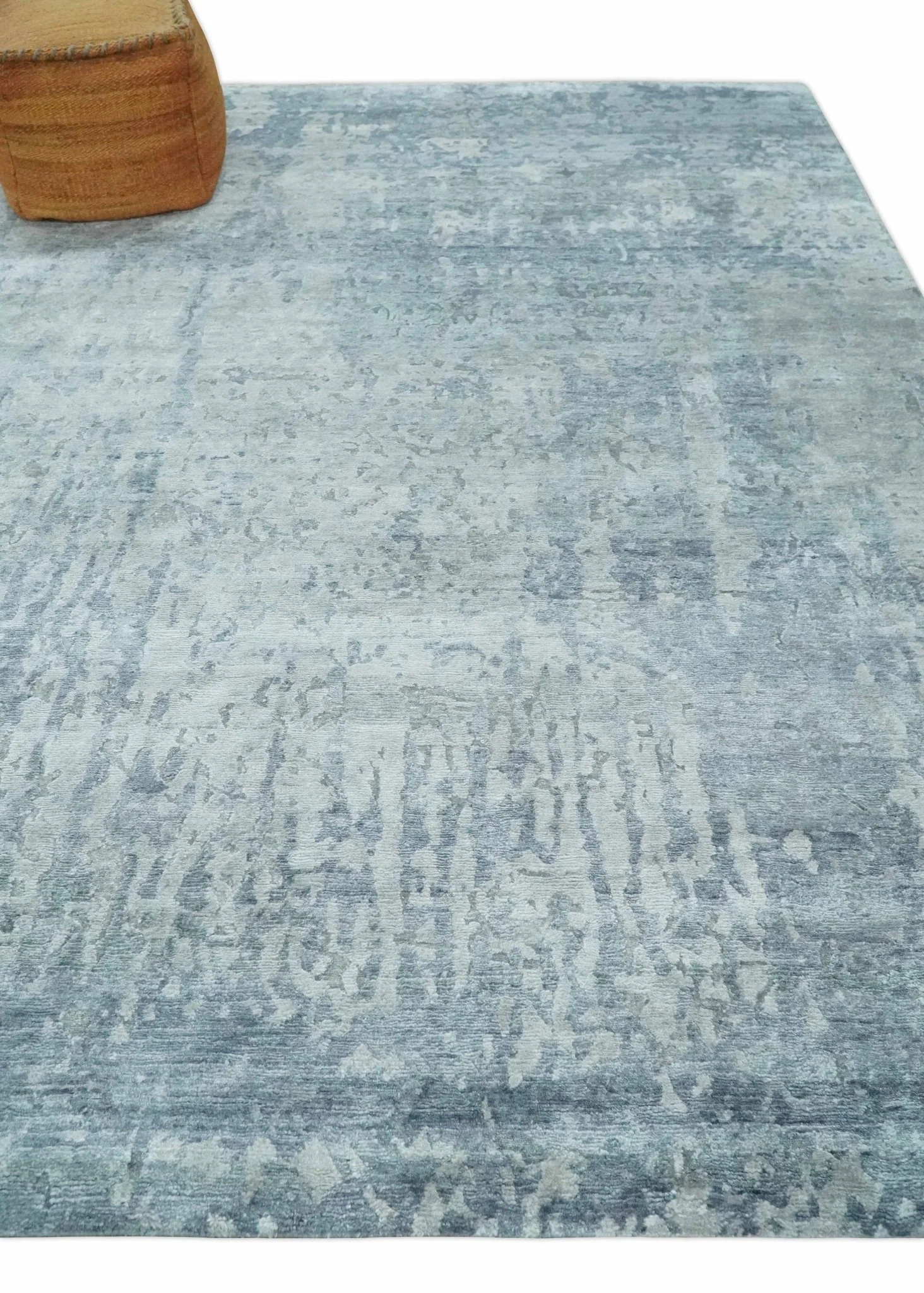 8x10 Ivory, gray and Silver Modern Abstract Hand Knotted Bamboo Silk Area Rug - Image 3