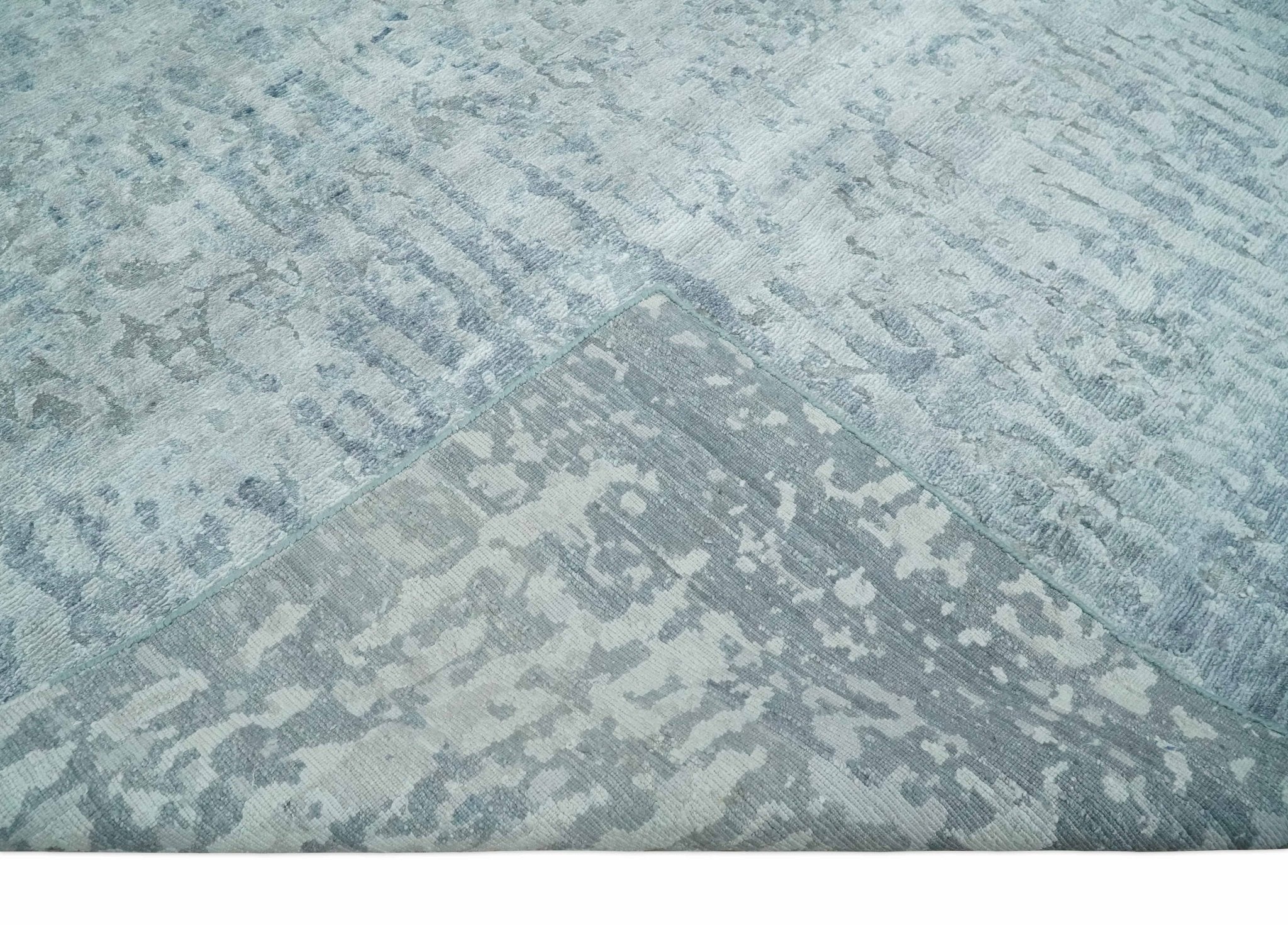 8x10 Ivory, gray and Silver Modern Abstract Hand Knotted Bamboo Silk Area Rug - Image 6