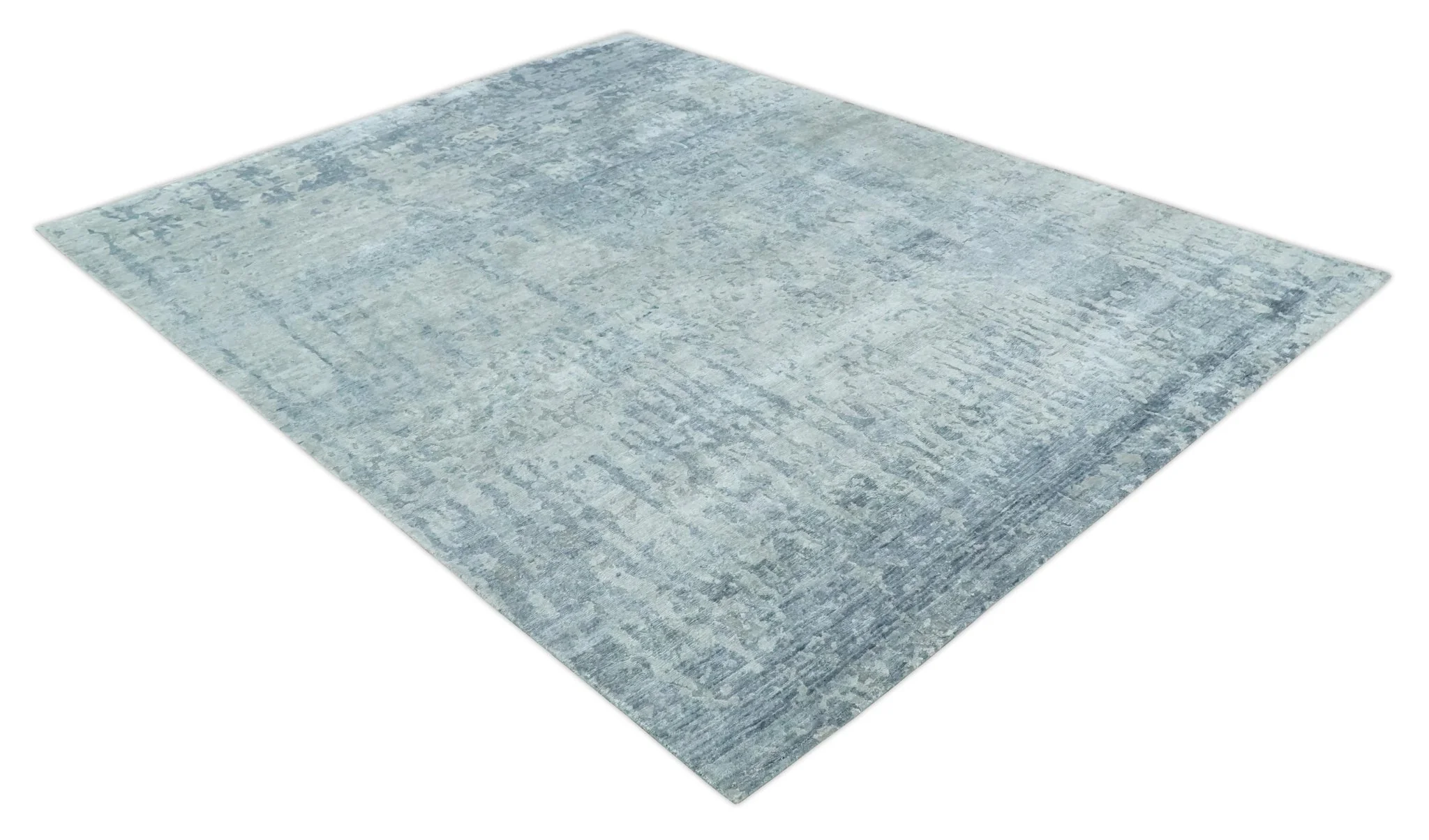 8x10 Ivory, gray and Silver Modern Abstract Hand Knotted Bamboo Silk Area Rug - Image 9