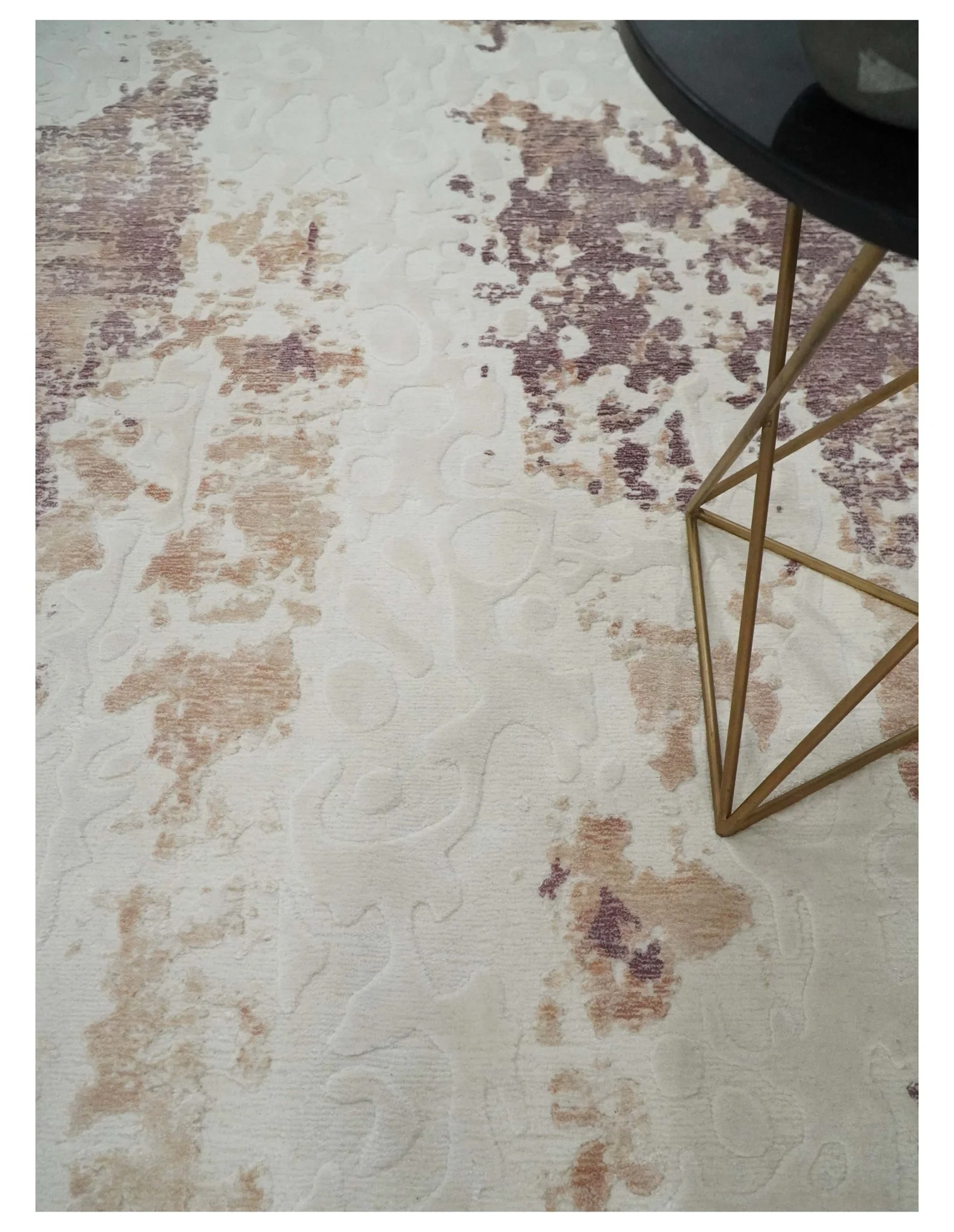 8x10 Ivory, Peach and Maroon Hand Carved Modern Abstract Hand Loomed Blended wool and Art silk Area Rug - Image 2