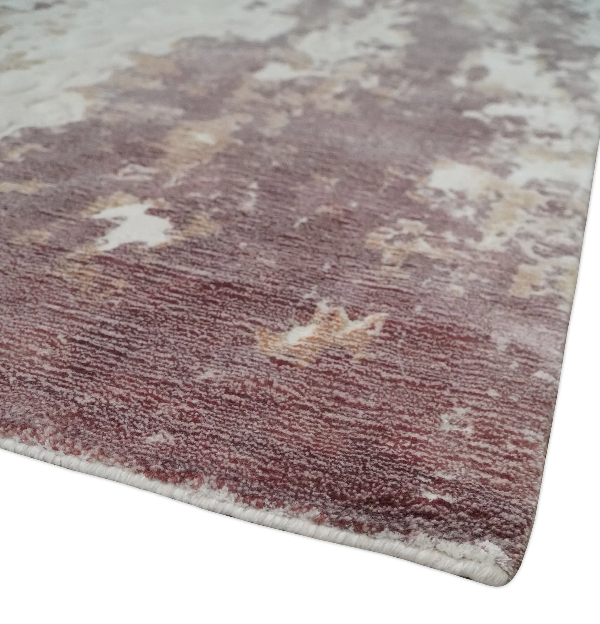 8x10 Ivory, Peach and Maroon Hand Carved Modern Abstract Hand Loomed Blended wool and Art silk Area Rug - Image 5