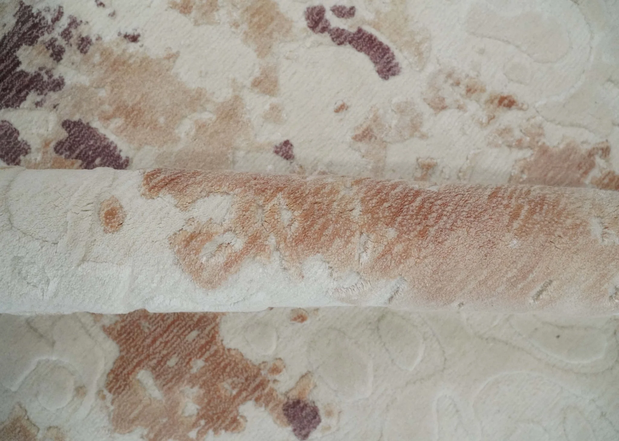 8x10 Ivory, Peach and Maroon Hand Carved Modern Abstract Hand Loomed Blended wool and Art silk Area Rug - Image 6