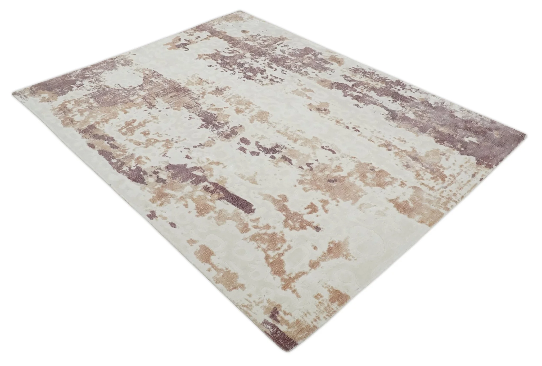 8x10 Ivory, Peach and Maroon Hand Carved Modern Abstract Hand Loomed Blended wool and Art silk Area Rug - Image 9