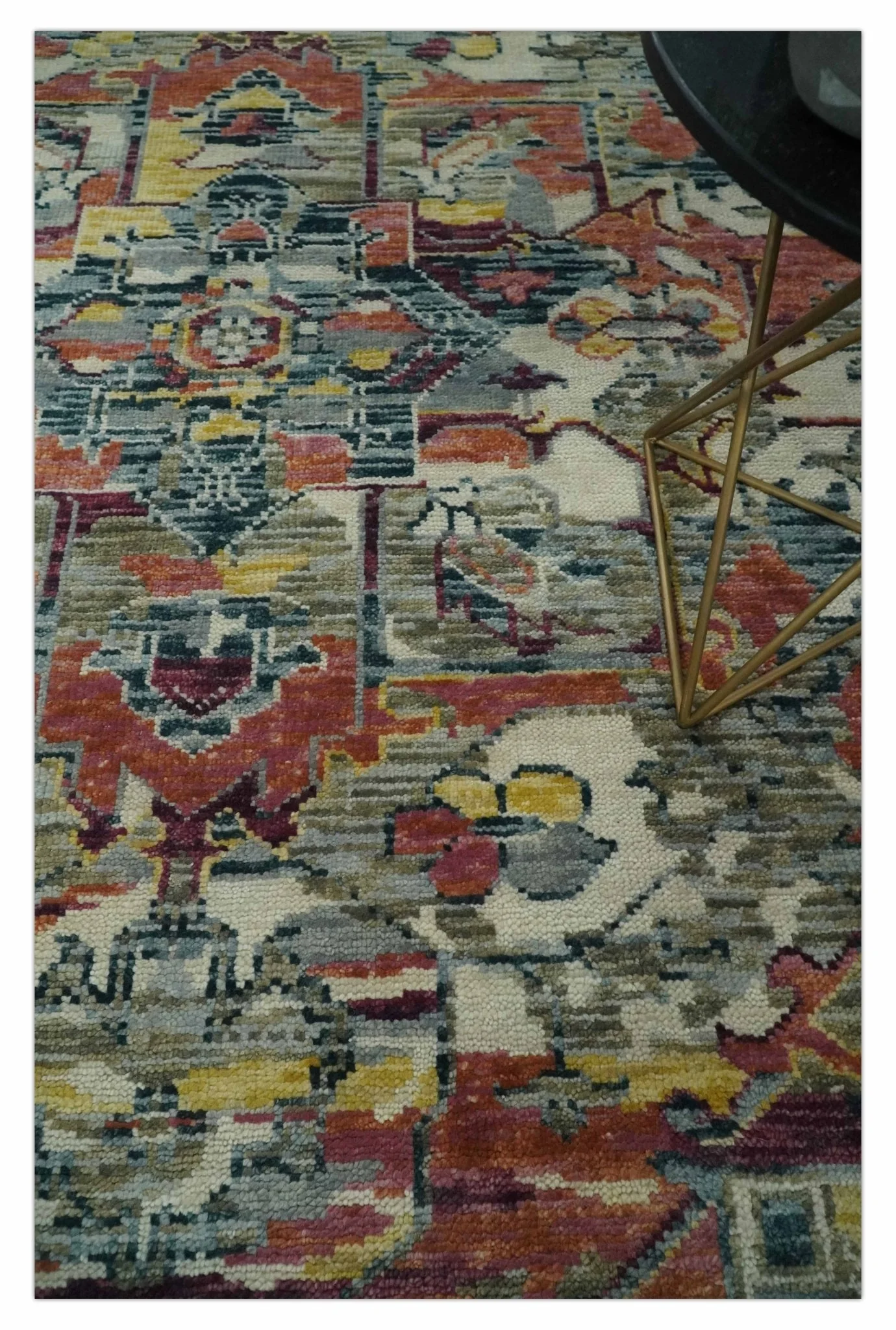 Modern Transitional 8x10 Ivory, Rust, Yellow and Charcoal Serapi wool Area Rug - Image 2