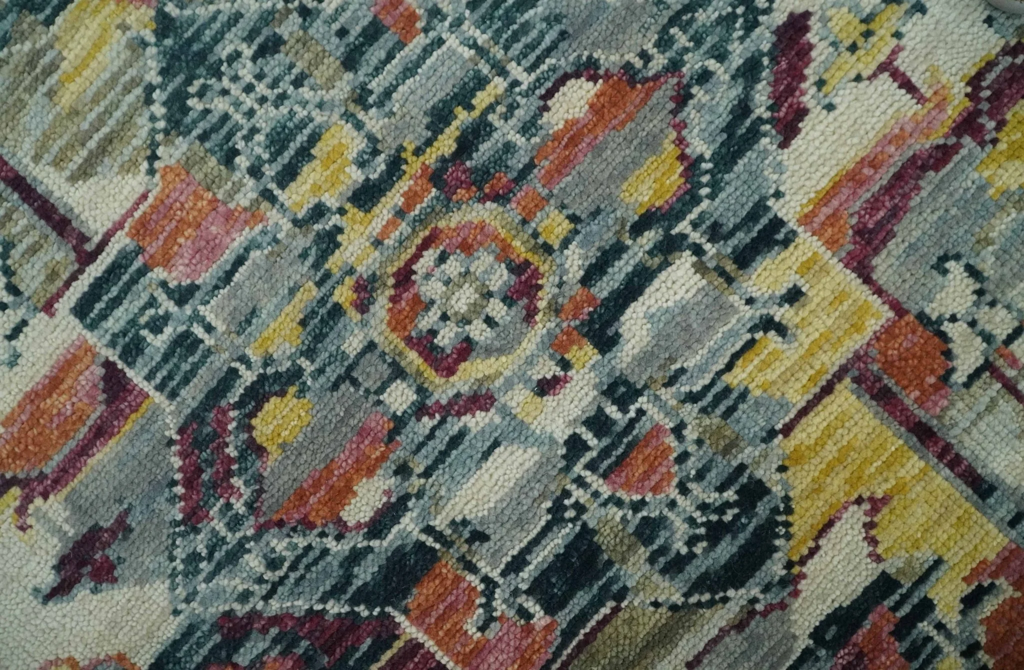 Modern Transitional 8x10 Ivory, Rust, Yellow and Charcoal Serapi wool Area Rug - Image 4