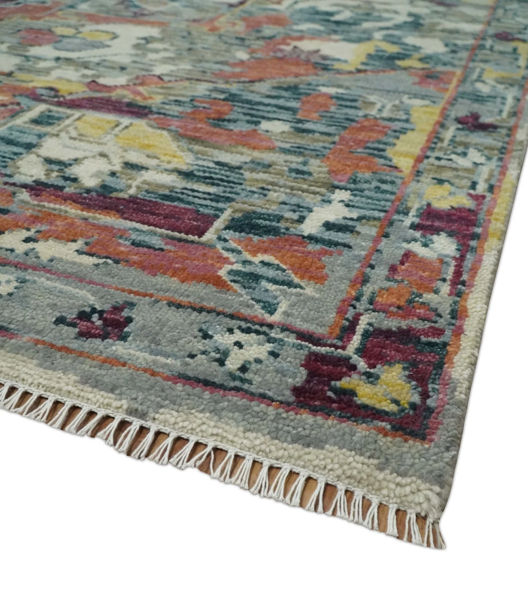 Modern Transitional 8x10 Ivory, Rust, Yellow and Charcoal Serapi wool Area Rug - Image 5