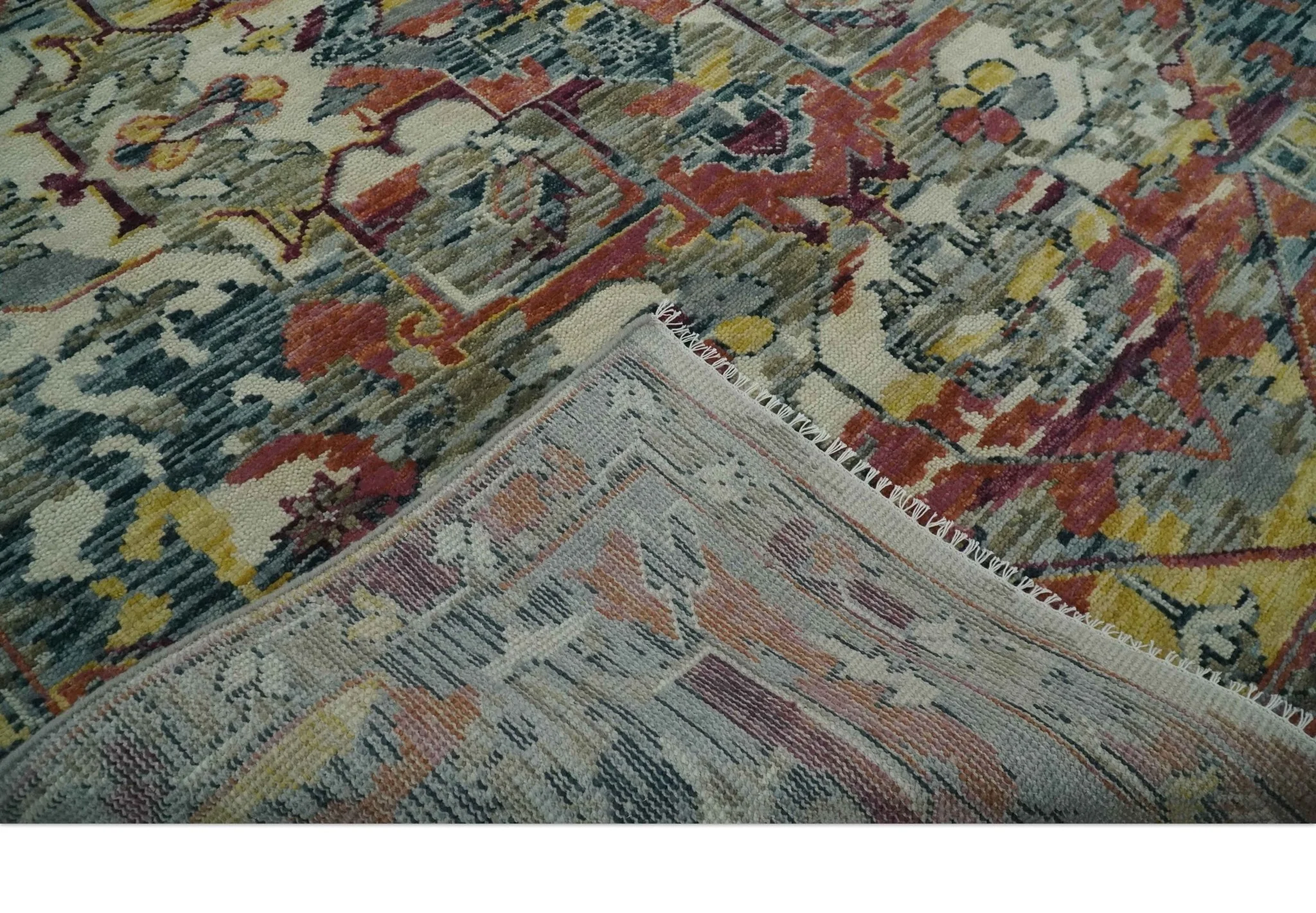 Modern Transitional 8x10 Ivory, Rust, Yellow and Charcoal Serapi wool Area Rug - Image 7