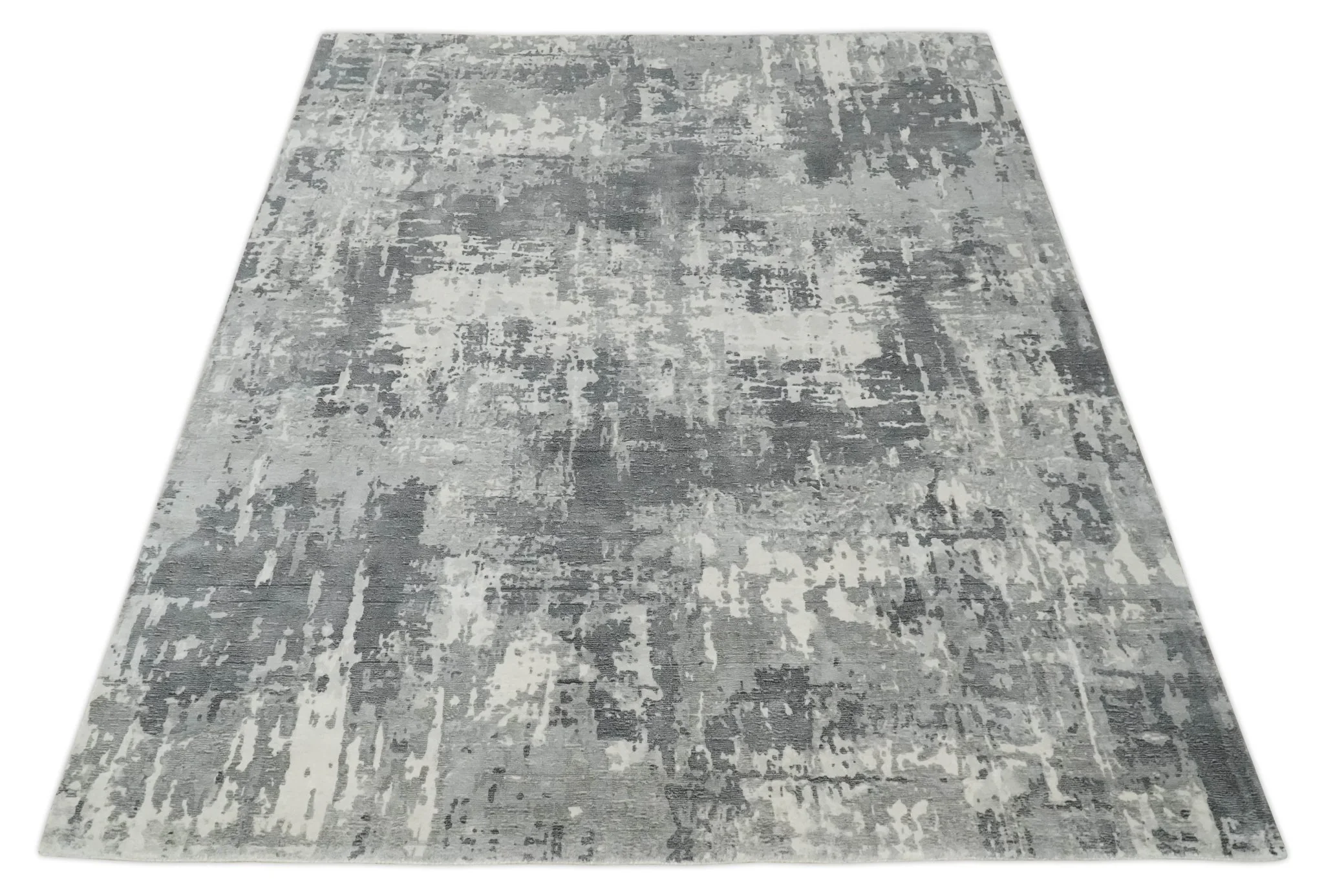 8x10 Ivory, Silver and Charcoal Modern Abstract Hand Loomed Blended wool and Art silk Area Rug - Image 10
