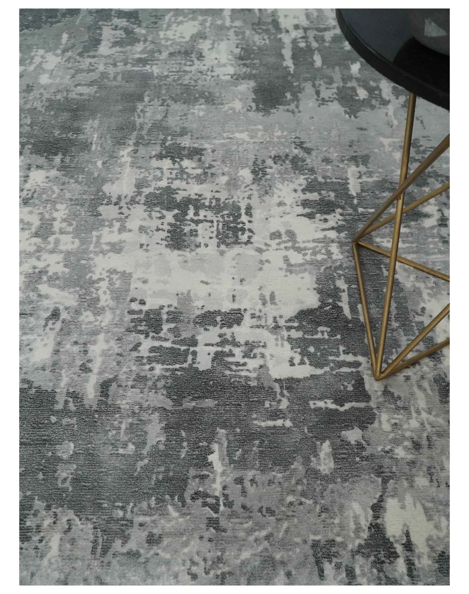 8x10 Ivory, Silver and Charcoal Modern Abstract Hand Loomed Blended wool and Art silk Area Rug - Image 2