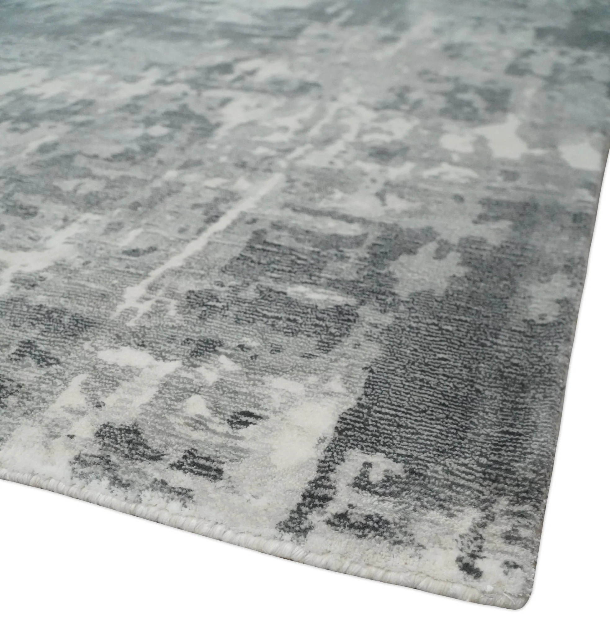 8x10 Ivory, Silver and Charcoal Modern Abstract Hand Loomed Blended wool and Art silk Area Rug - Image 5
