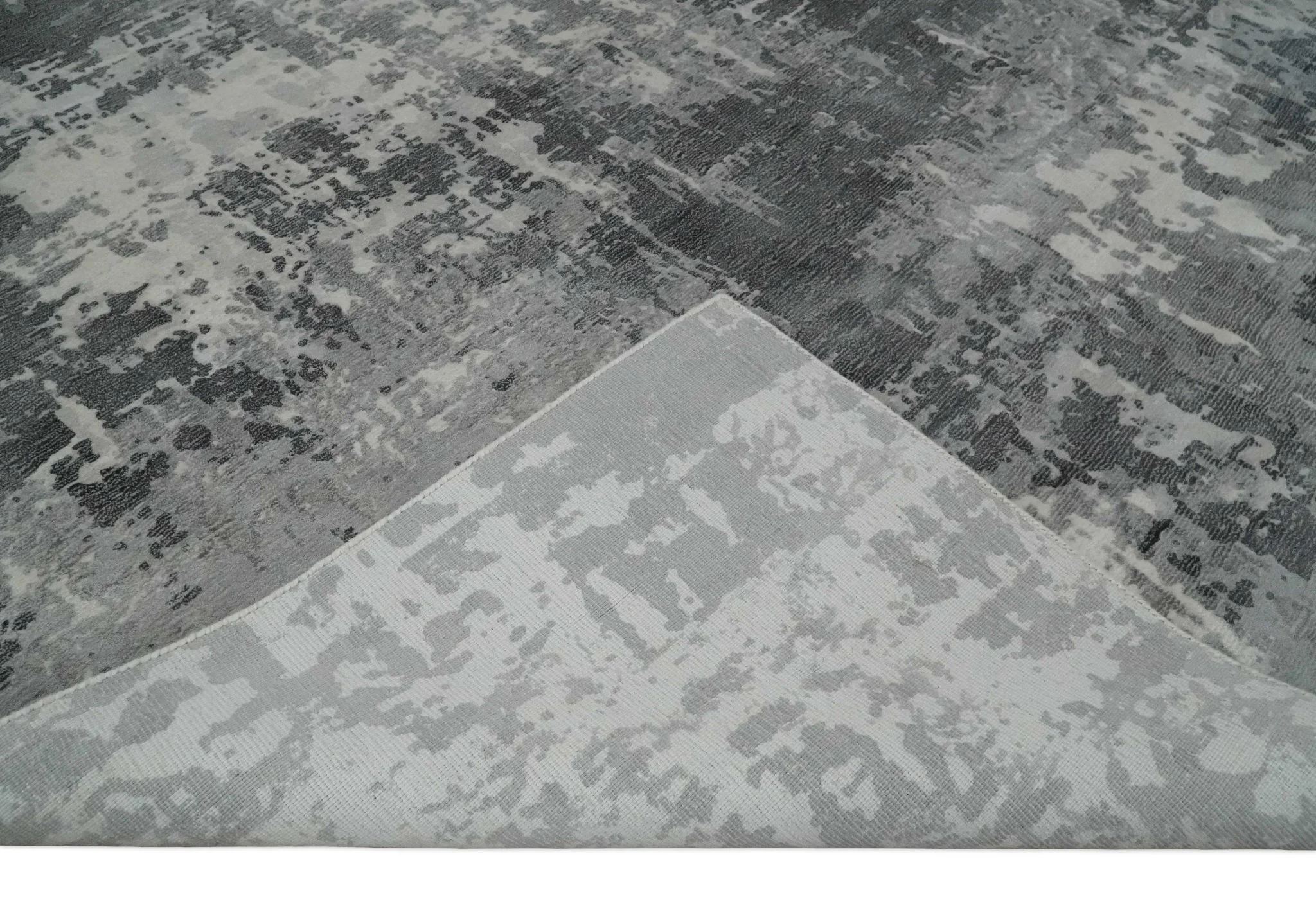8x10 Ivory, Silver and Charcoal Modern Abstract Hand Loomed Blended wool and Art silk Area Rug - Image 7