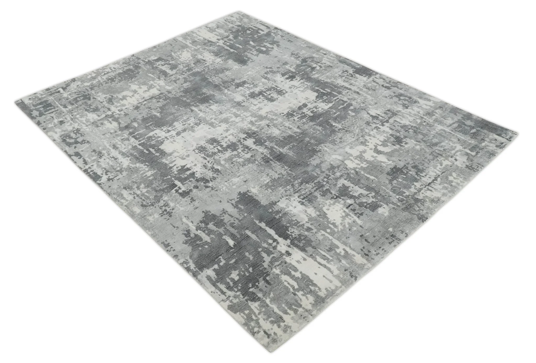 8x10 Ivory, Silver and Charcoal Modern Abstract Hand Loomed Blended wool and Art silk Area Rug - Image 9