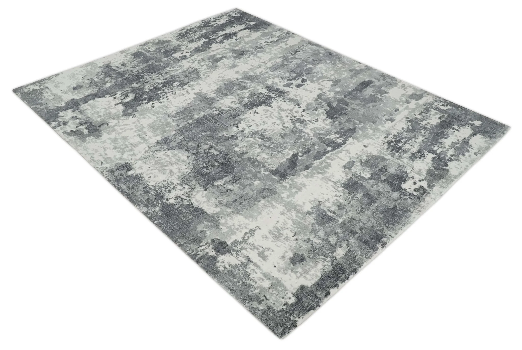 8x10 Ivory, Silver and Charcoal Modern Abstract Hand Loomed Blended wool and Art silk Area Rug - Image 10