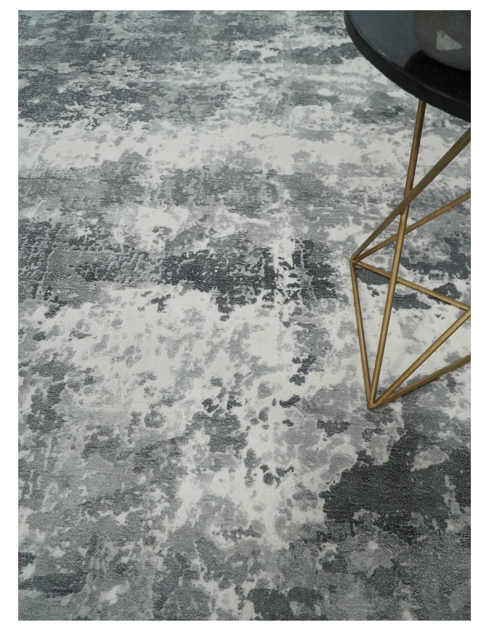 8x10 Ivory, Silver and Charcoal Modern Abstract Hand Loomed Blended wool and Art silk Area Rug - Image 2
