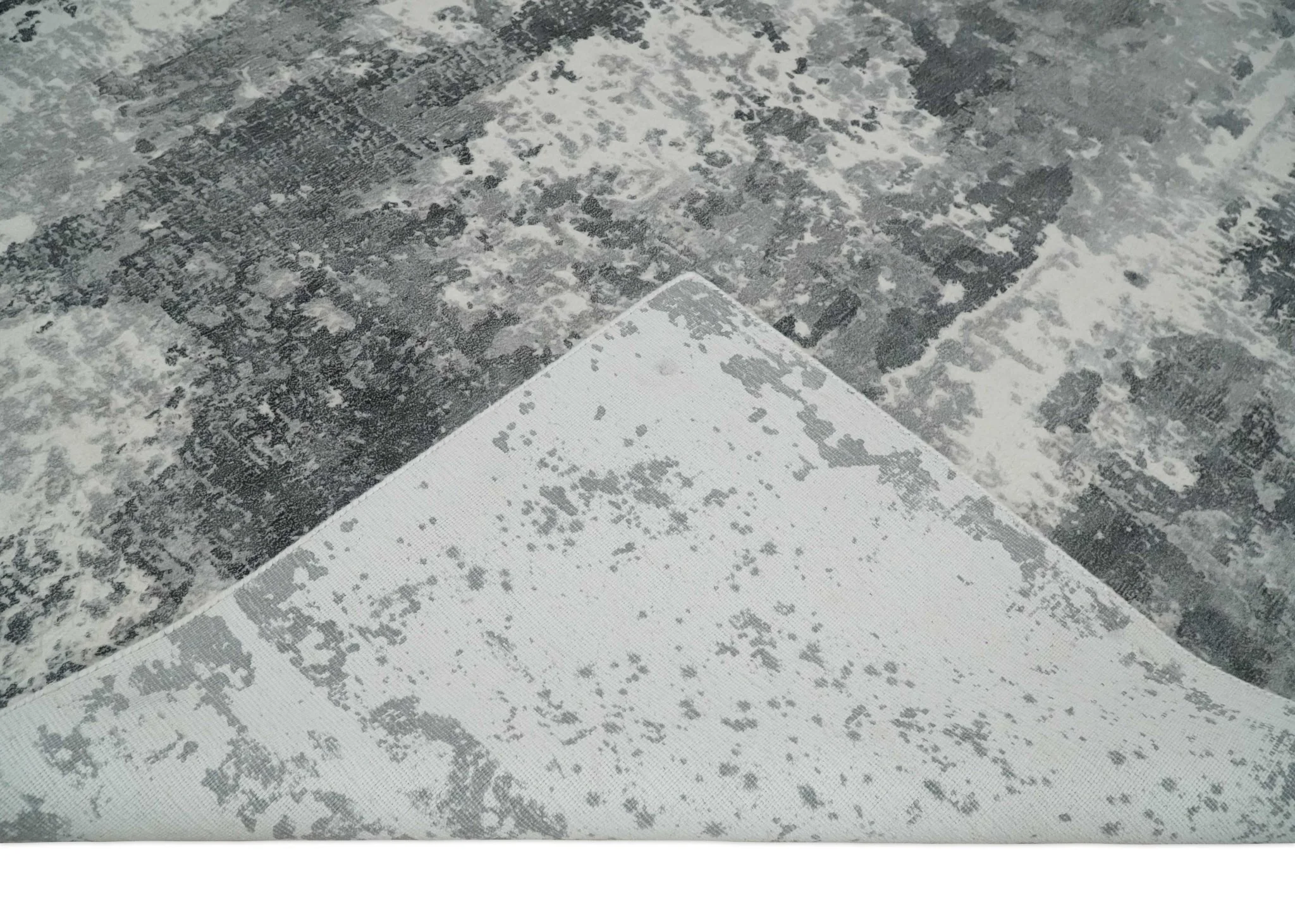 8x10 Ivory, Silver and Charcoal Modern Abstract Hand Loomed Blended wool and Art silk Area Rug - Image 6