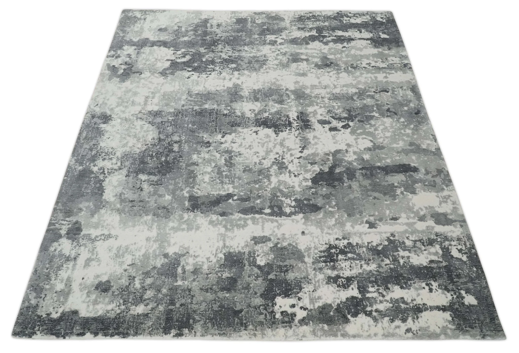 8x10 Ivory, Silver and Charcoal Modern Abstract Hand Loomed Blended wool and Art silk Area Rug - Image 9
