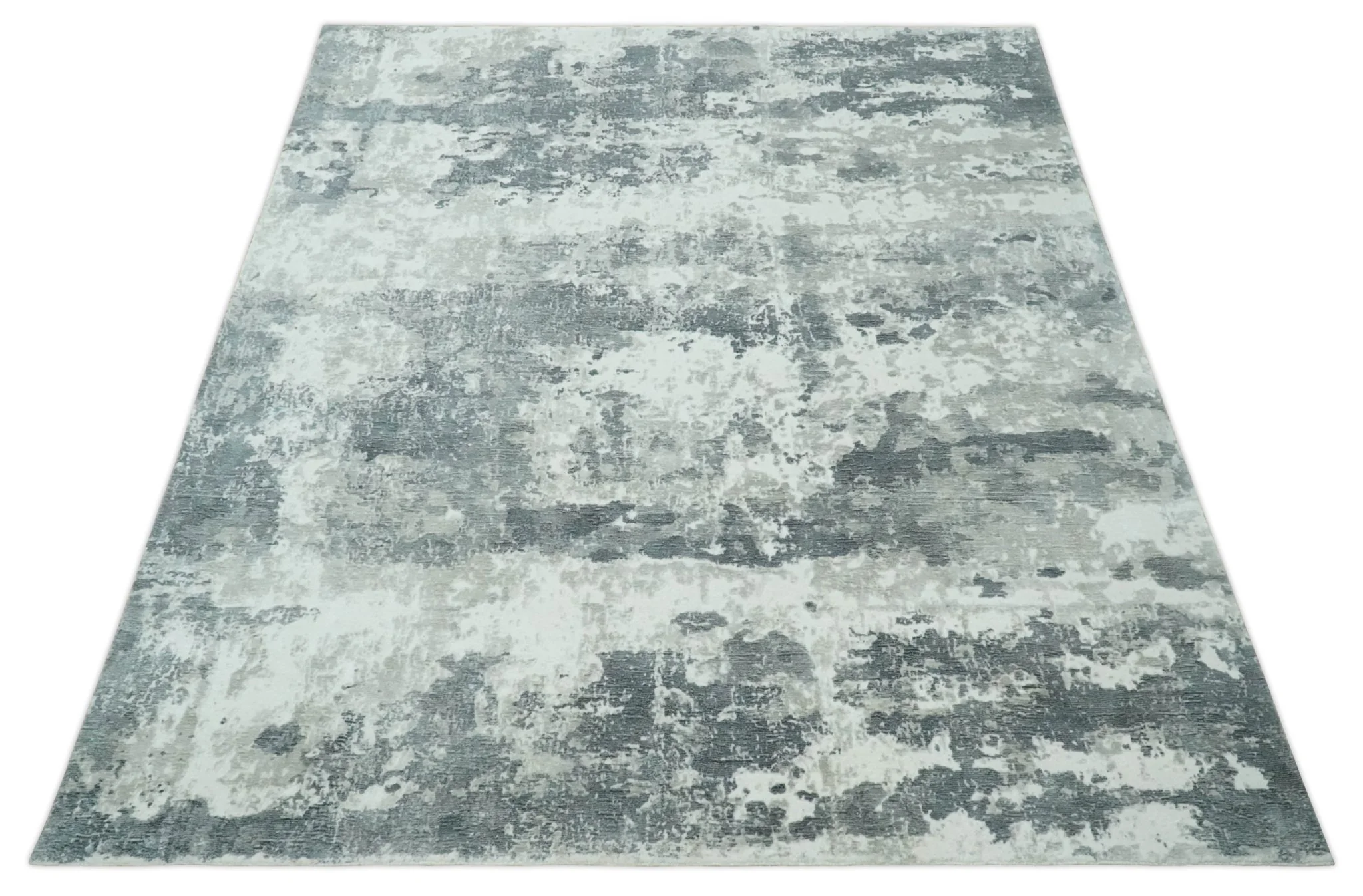 8x10 Ivory, Silver and Charcoal Modern Abstract Hand Loomed Blended wool and Art silk Area Rug - Image 10