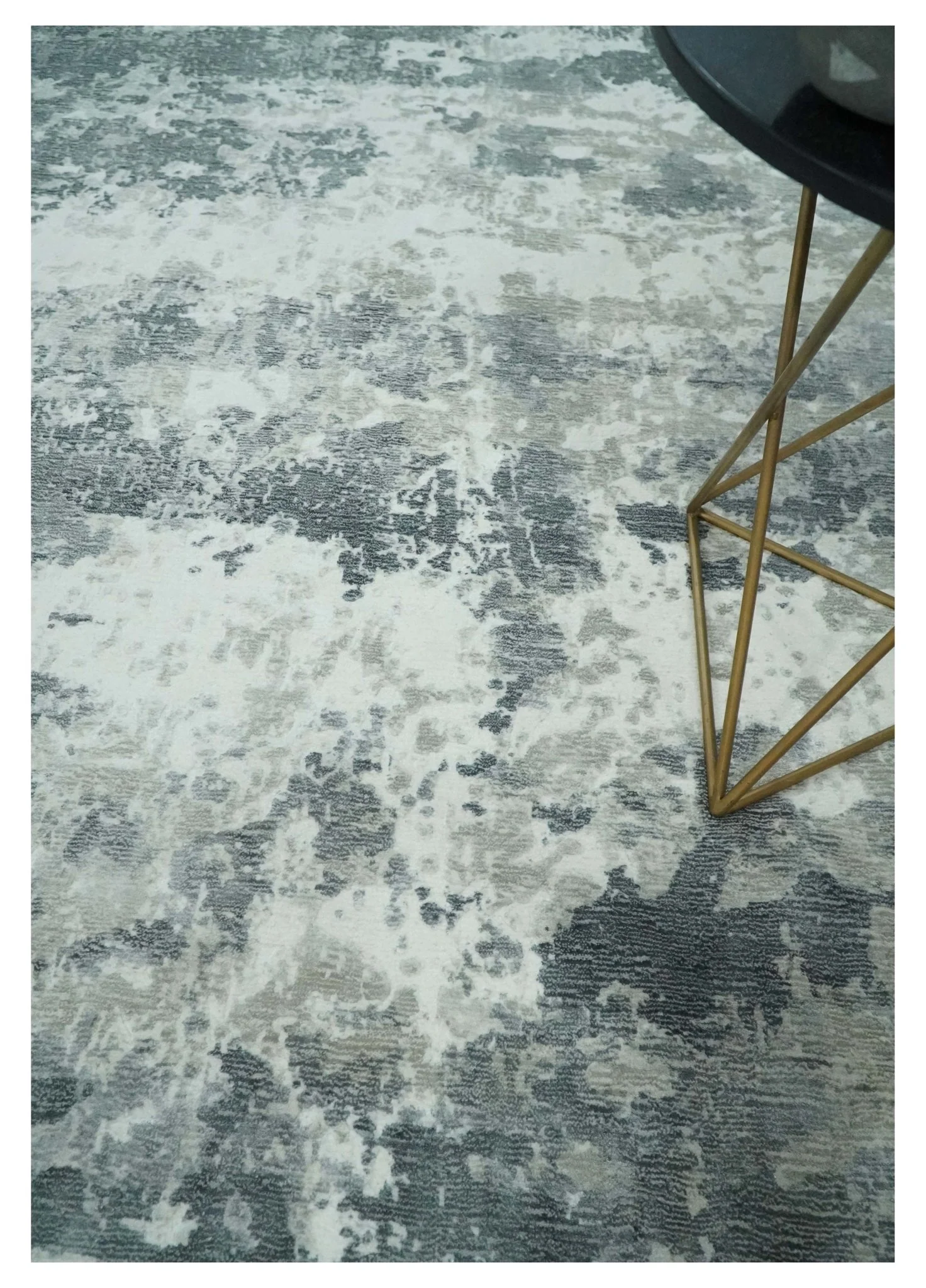 8x10 Ivory, Silver and Charcoal Modern Abstract Hand Loomed Blended wool and Art silk Area Rug - Image 2