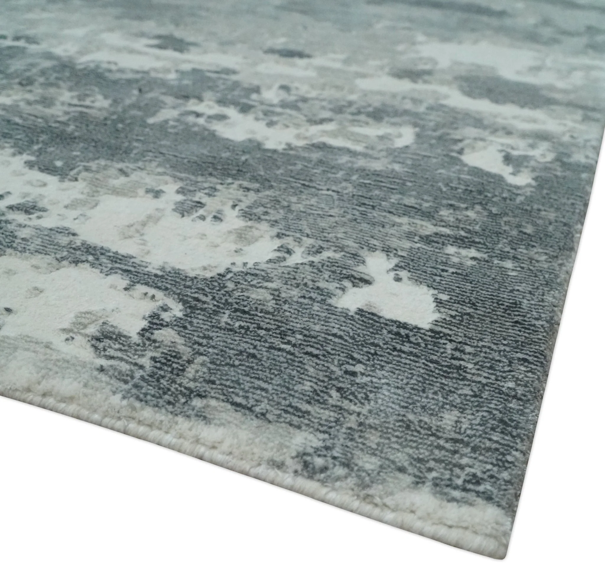 8x10 Ivory, Silver and Charcoal Modern Abstract Hand Loomed Blended wool and Art silk Area Rug - Image 5