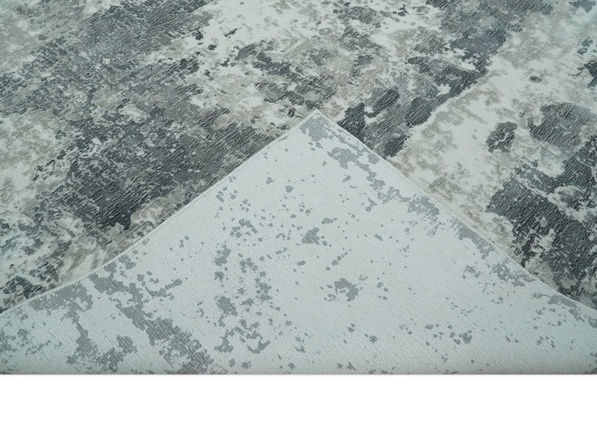 8x10 Ivory, Silver and Charcoal Modern Abstract Hand Loomed Blended wool and Art silk Area Rug - Image 7