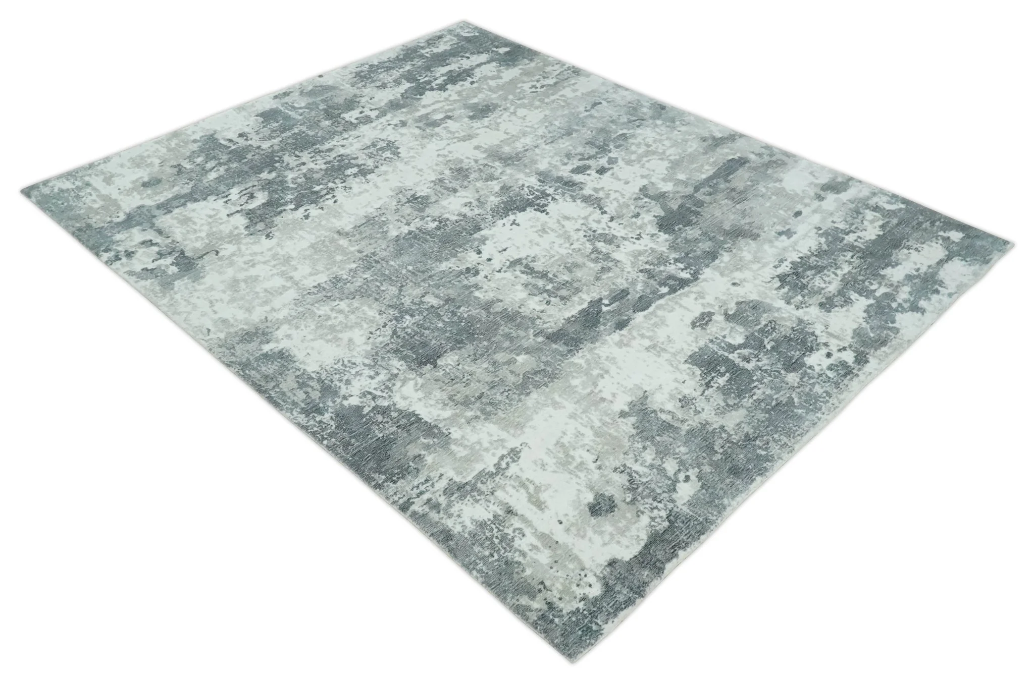 8x10 Ivory, Silver and Charcoal Modern Abstract Hand Loomed Blended wool and Art silk Area Rug - Image 9