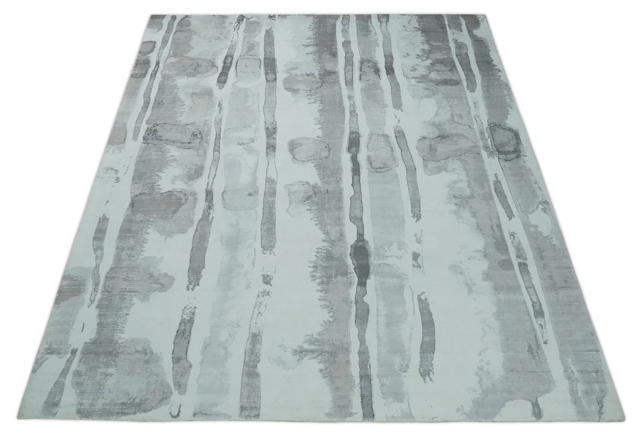 8x10 Ivory, Silver and Gray Modern Abstract Handmade Art Silk Area Rug - Image 10