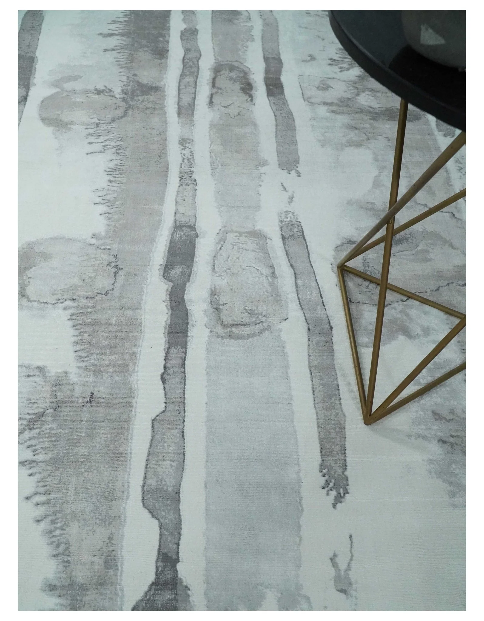 8x10 Ivory, Silver and Gray Modern Abstract Handmade Art Silk Area Rug - Image 2