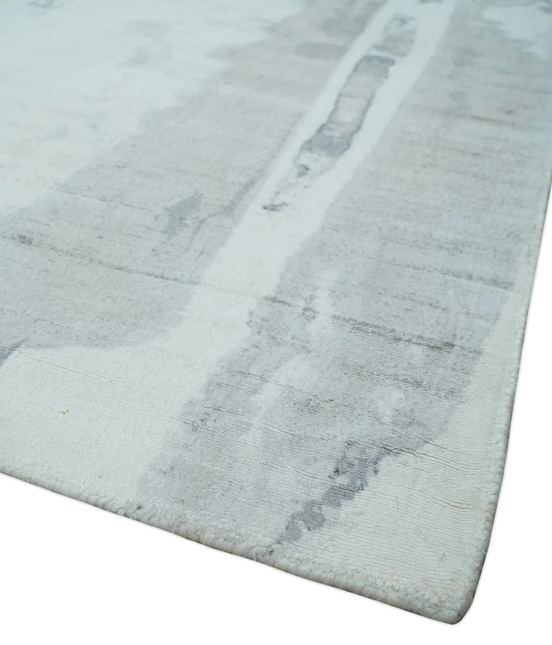 8x10 Ivory, Silver and Gray Modern Abstract Handmade Art Silk Area Rug - Image 5