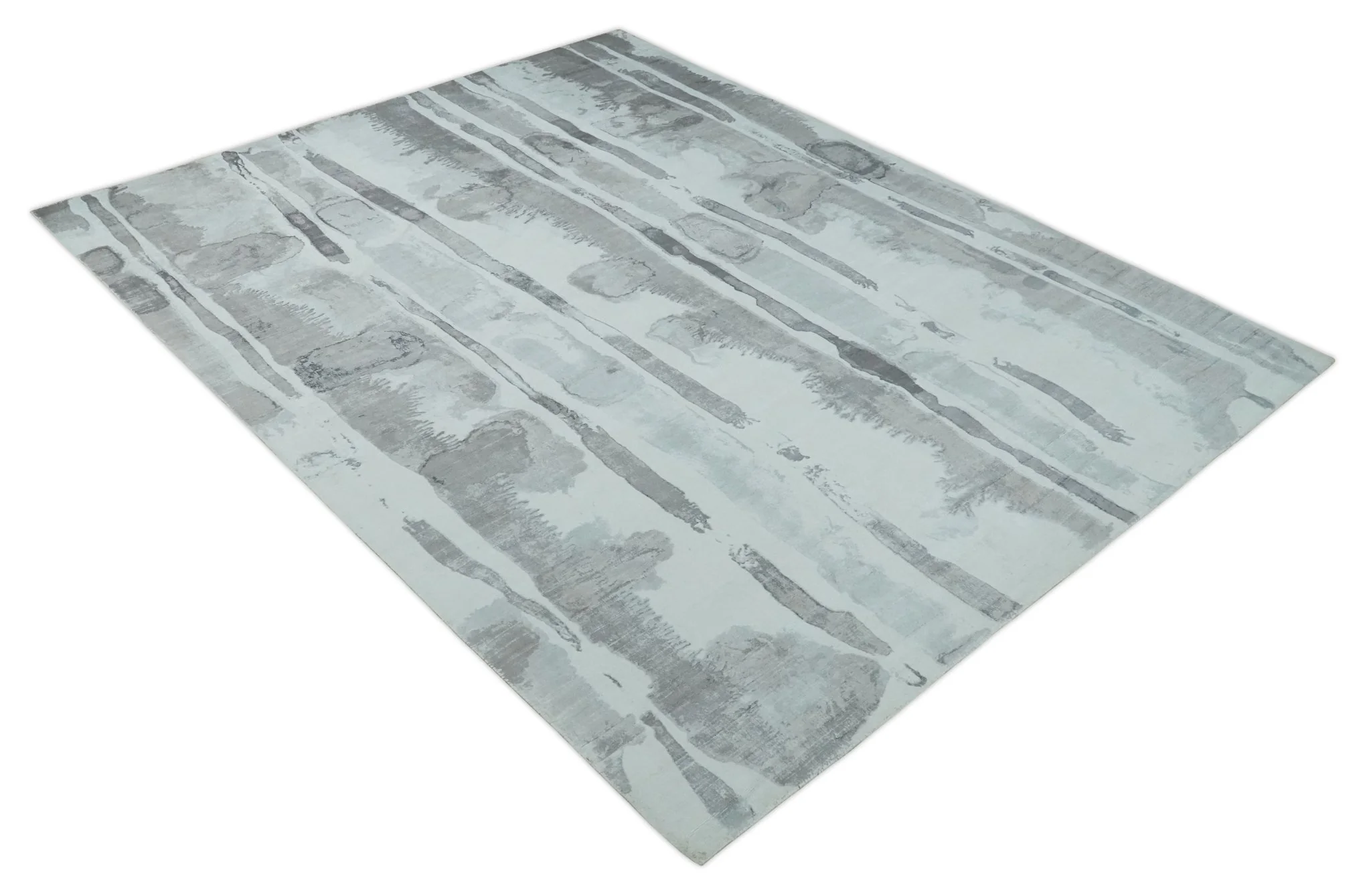 8x10 Ivory, Silver and Gray Modern Abstract Handmade Art Silk Area Rug - Image 9