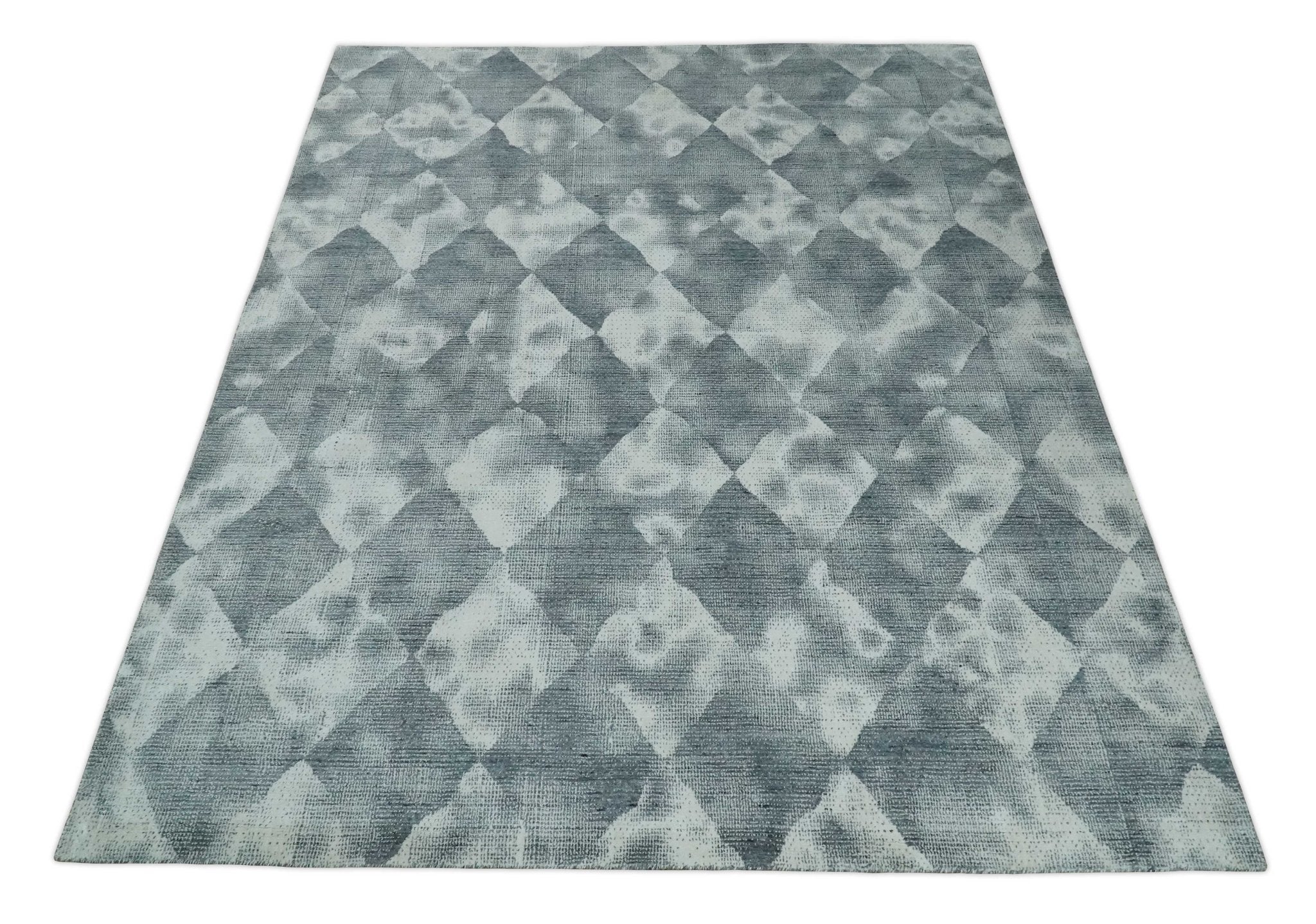8x10 Ivory, Silver and Gray Modern Geometrical Handmade Art Silk Area Rug - Image 10