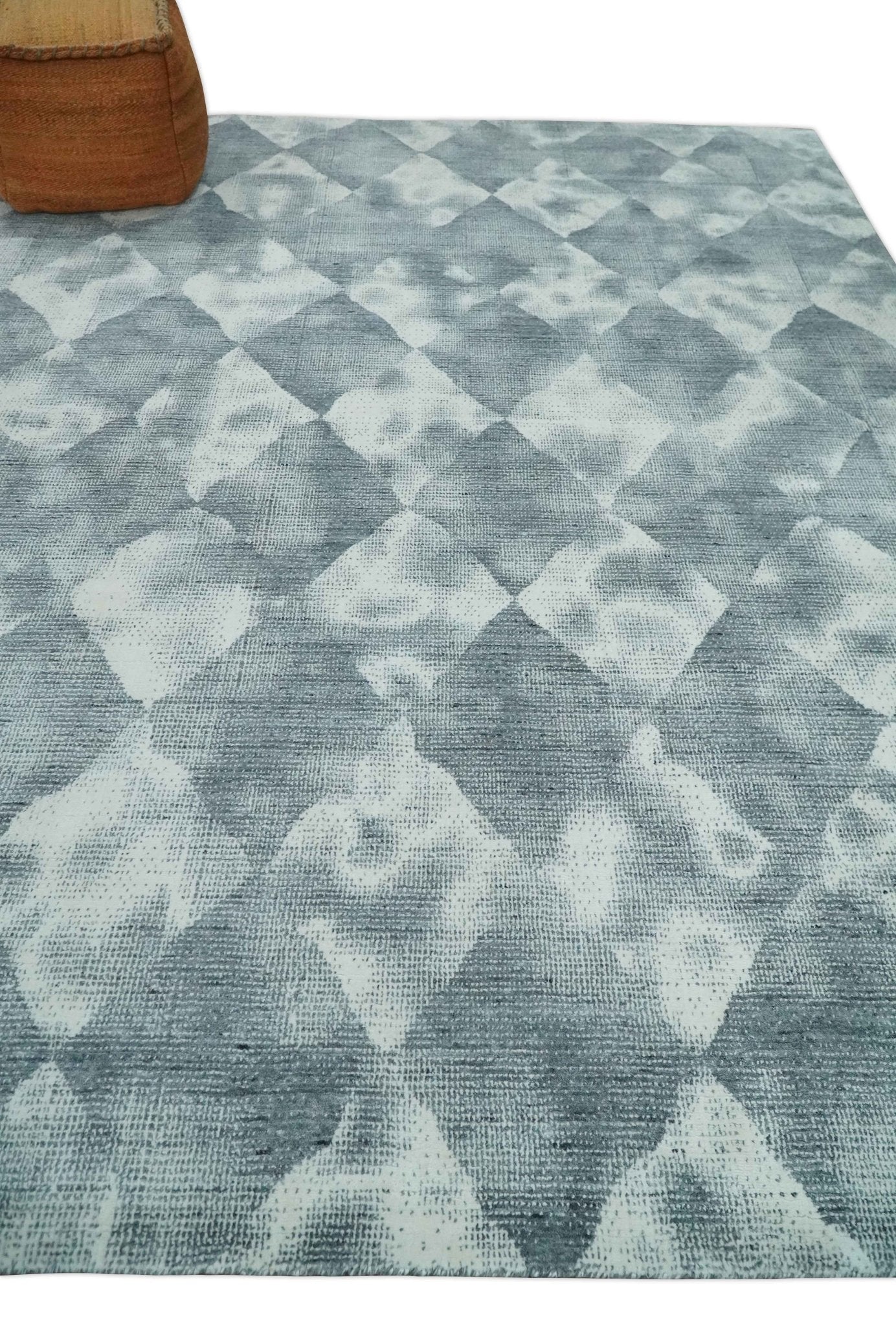 8x10 Ivory, Silver and Gray Modern Geometrical Handmade Art Silk Area Rug - Image 3