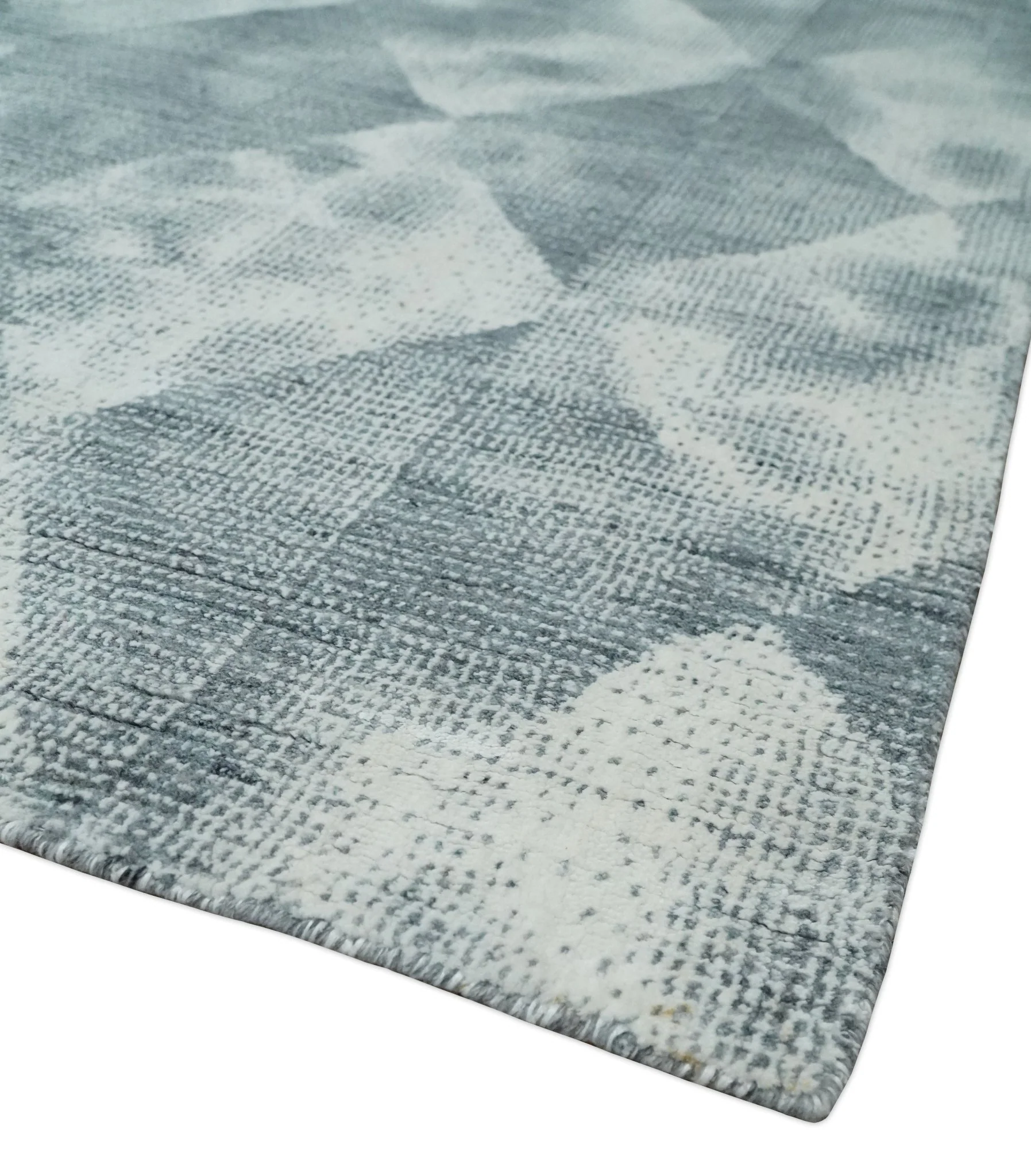 8x10 Ivory, Silver and Gray Modern Geometrical Handmade Art Silk Area Rug - Image 5