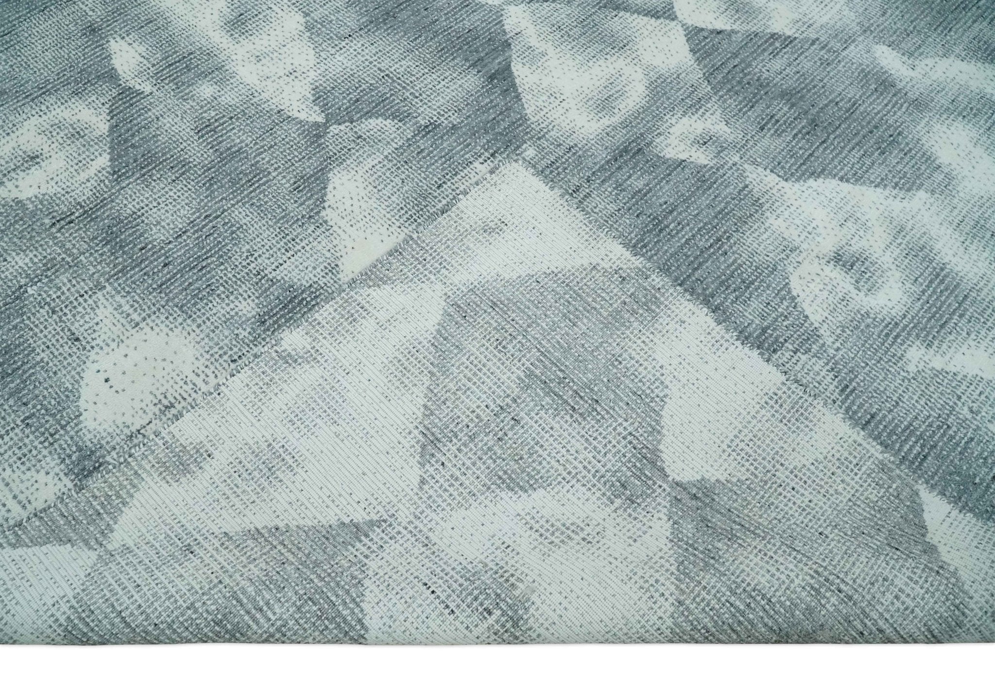 8x10 Ivory, Silver and Gray Modern Geometrical Handmade Art Silk Area Rug - Image 6