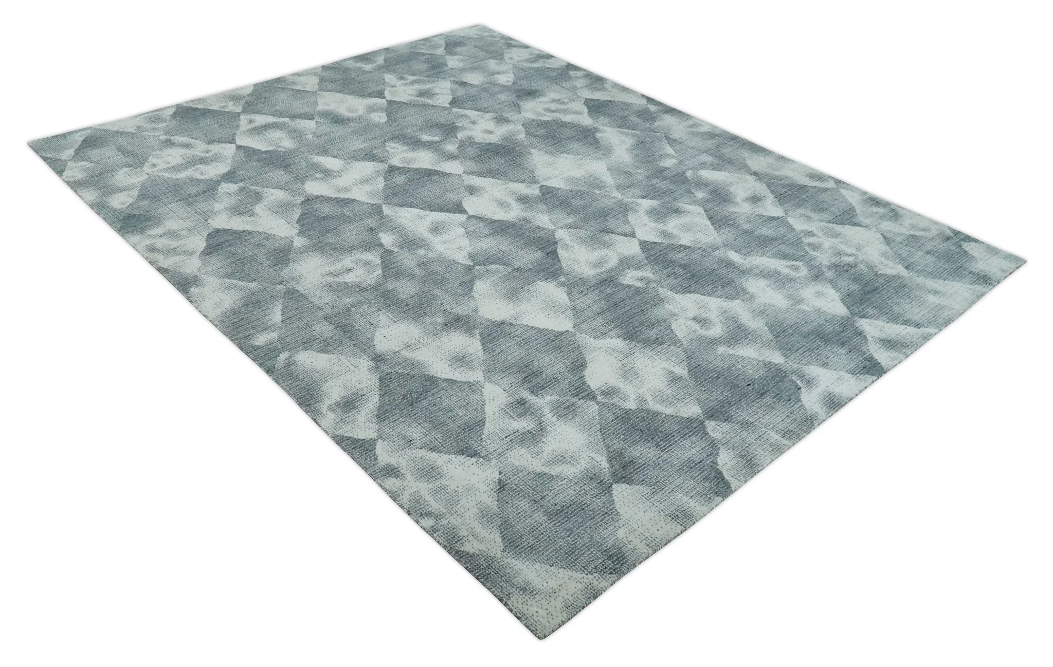 8x10 Ivory, Silver and Gray Modern Geometrical Handmade Art Silk Area Rug - Image 9