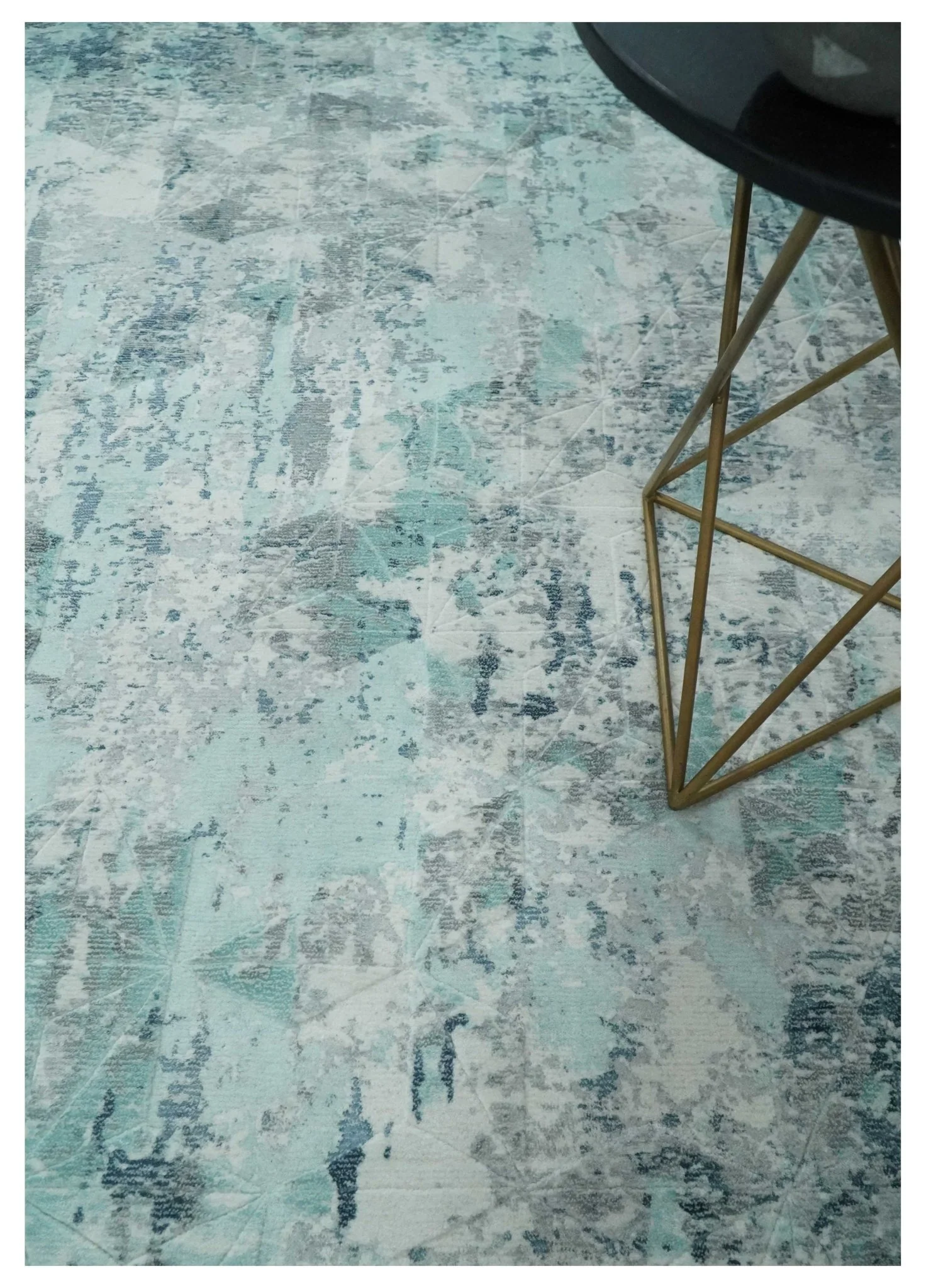 8x10 Ivory, Silver and Teal Modern Abstract Hand Loomed Blended wool and Art silk Area Rug - Image 2