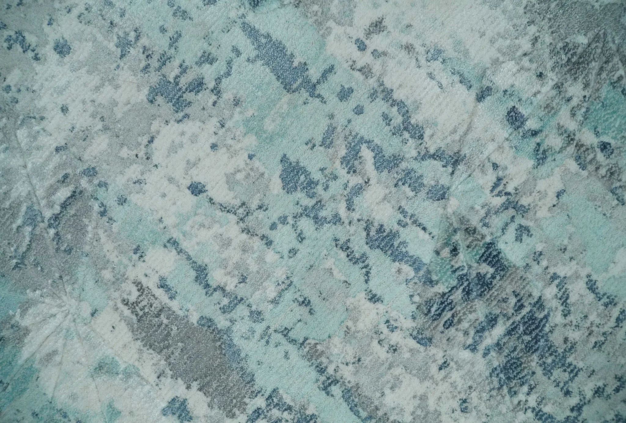 8x10 Ivory, Silver and Teal Modern Abstract Hand Loomed Blended wool and Art silk Area Rug - Image 4