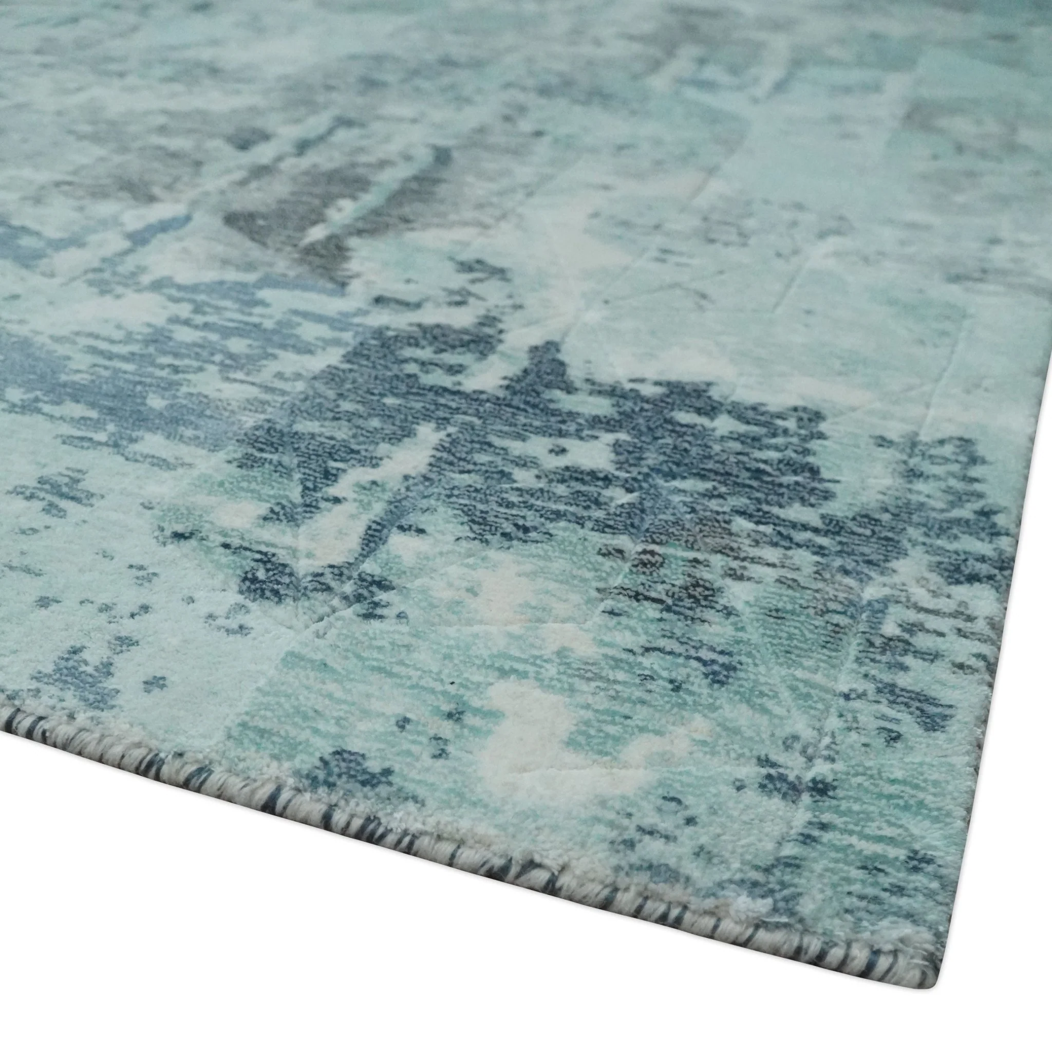 8x10 Ivory, Silver and Teal Modern Abstract Hand Loomed Blended wool and Art silk Area Rug - Image 5